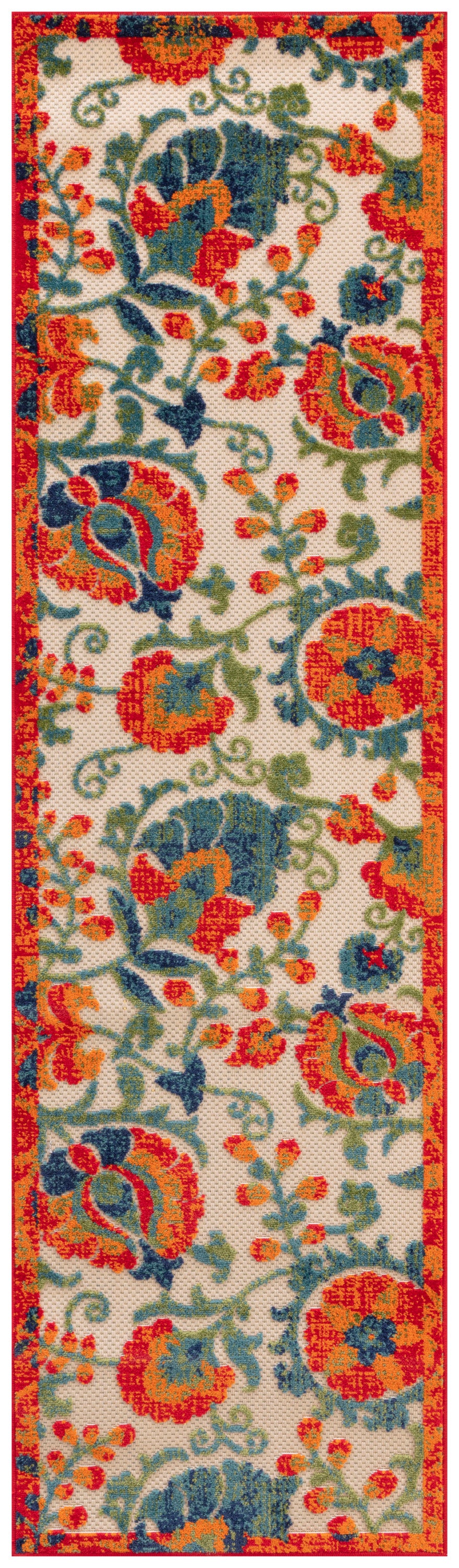 Nourison Aloha 2' x 6' Red Multicolor Farmhouse Rug