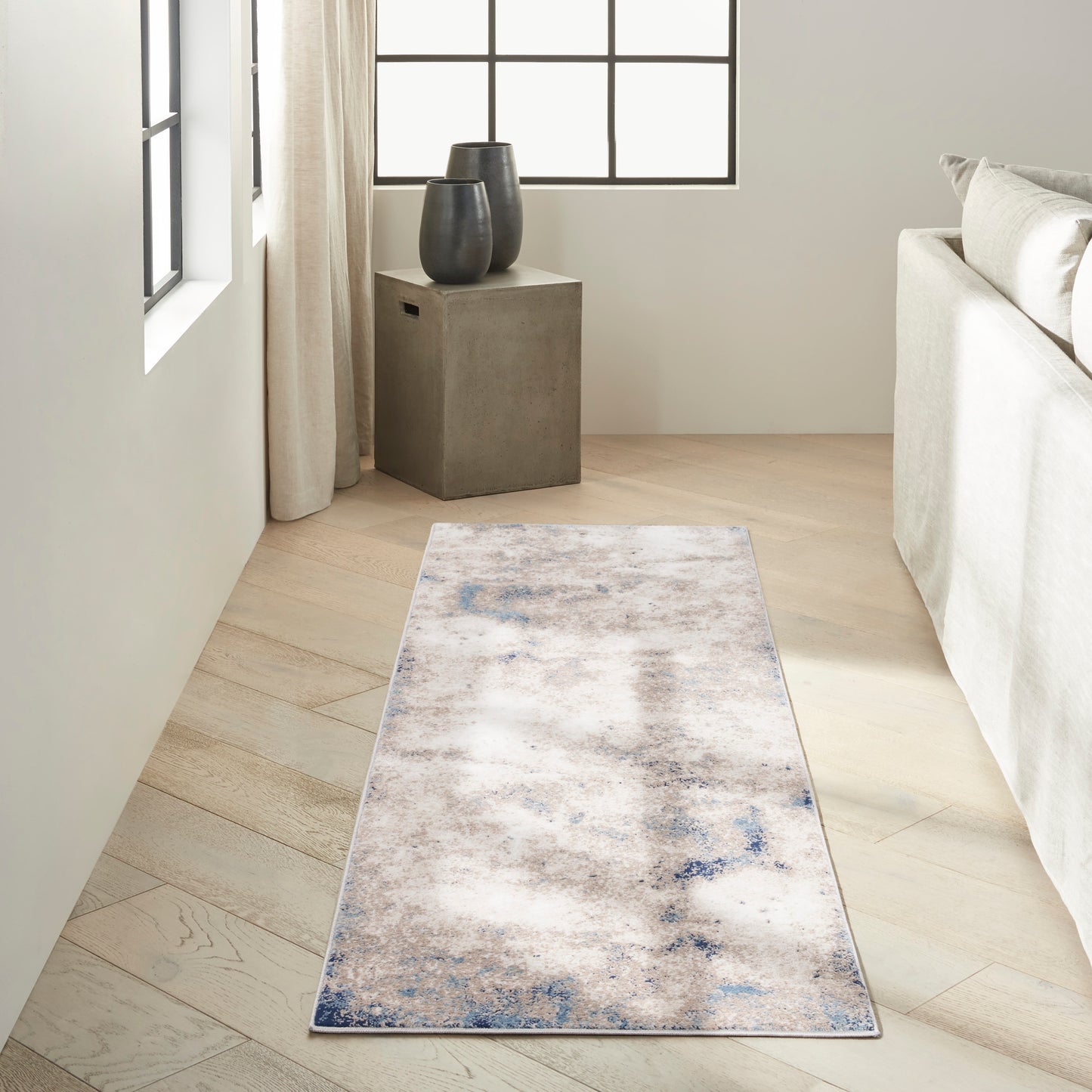 Calvin Klein CK022 Infinity 2'2" x 7'6" Ivory Grey Blue Modern Indoor Rug