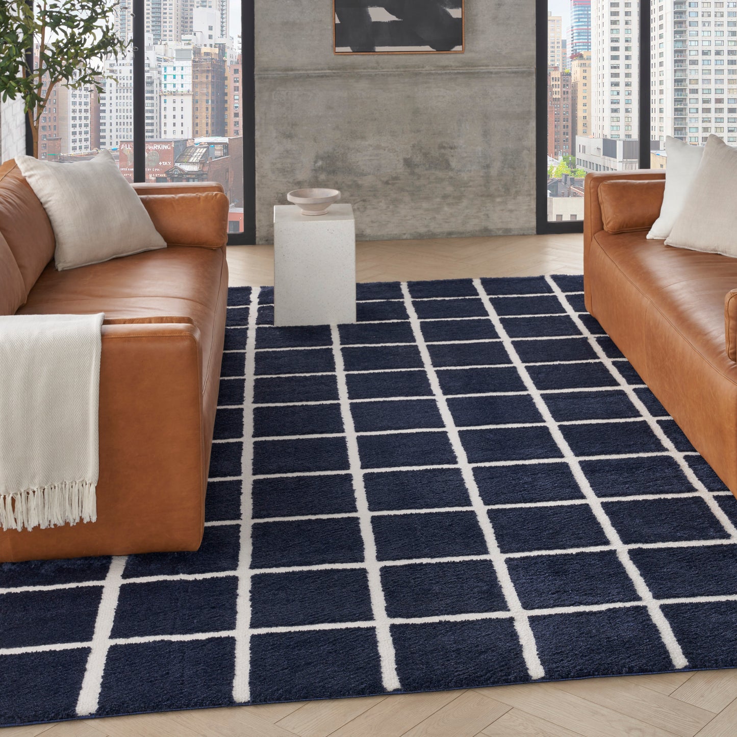 DKNY West End Ave 7'10" x 9'10" Navy Ivory Modern Indoor Rug