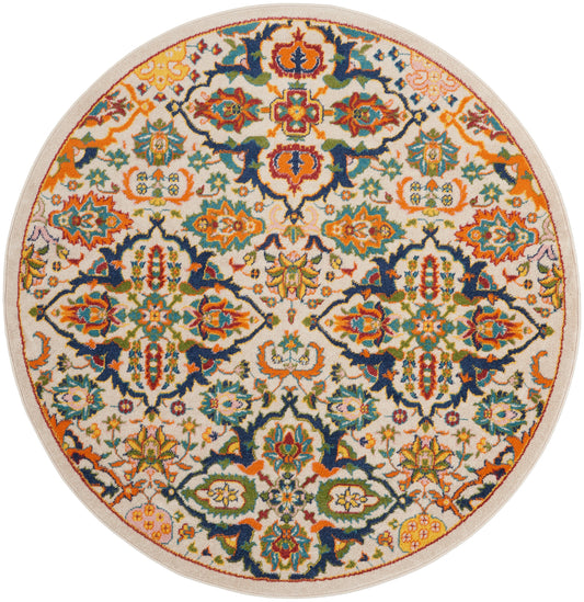 Nourison Allur 5'3" x Round Ivory Multicolor Bohemian Indoor Rug