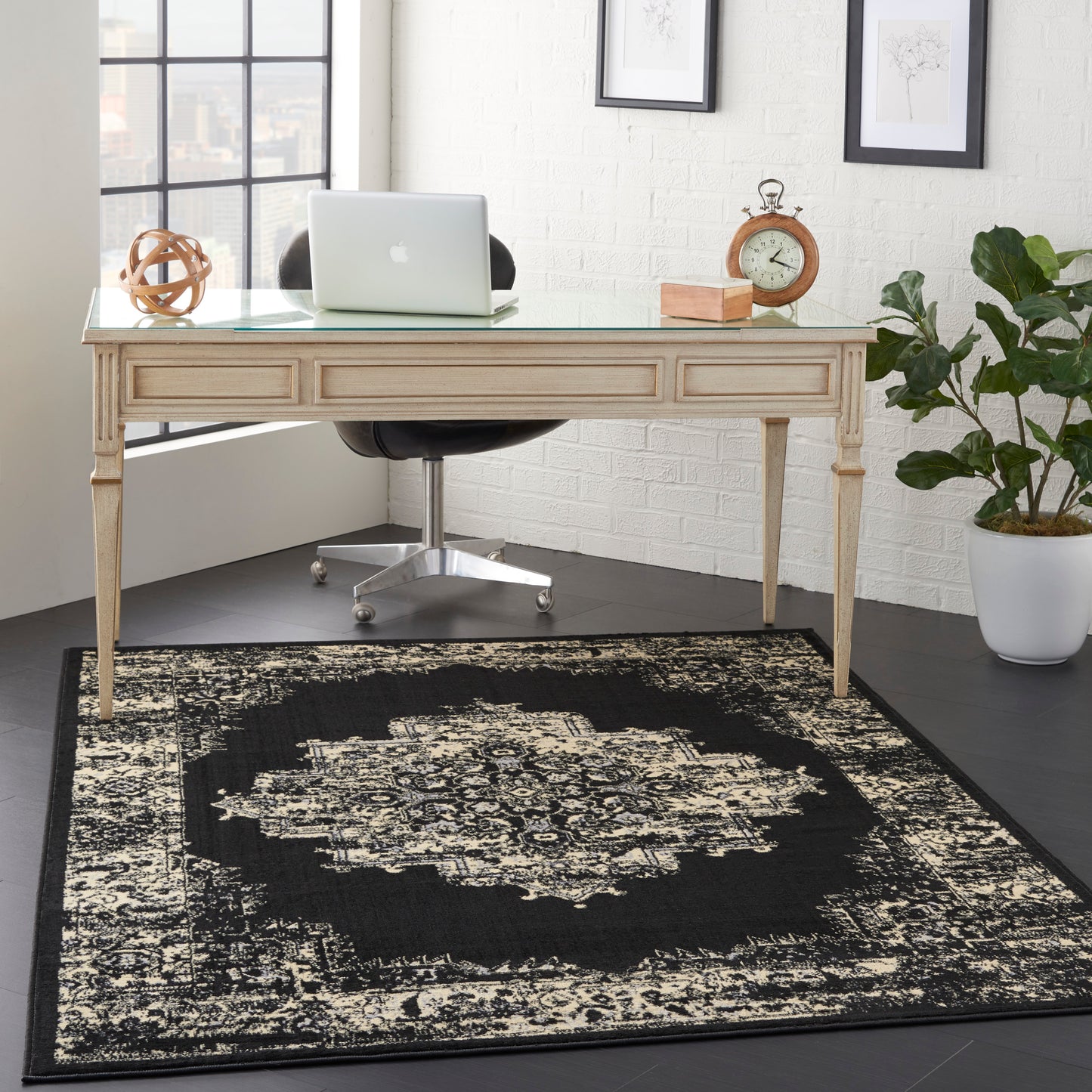 Nourison Grafix 6' x 9' Black Vintage Indoor Rug