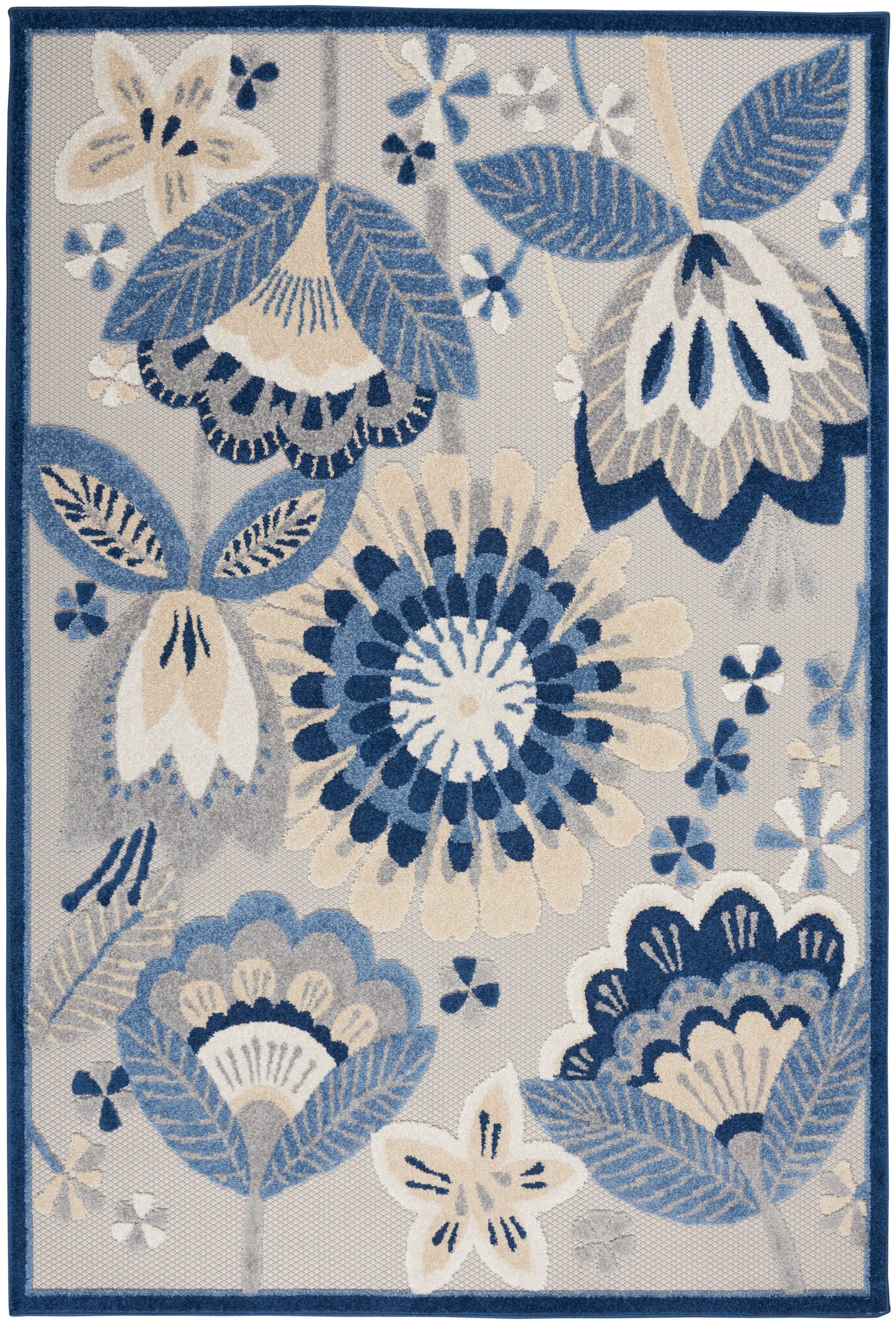 Nourison Aloha 5'3" x 7'5" Blue Grey Contemporary Rug