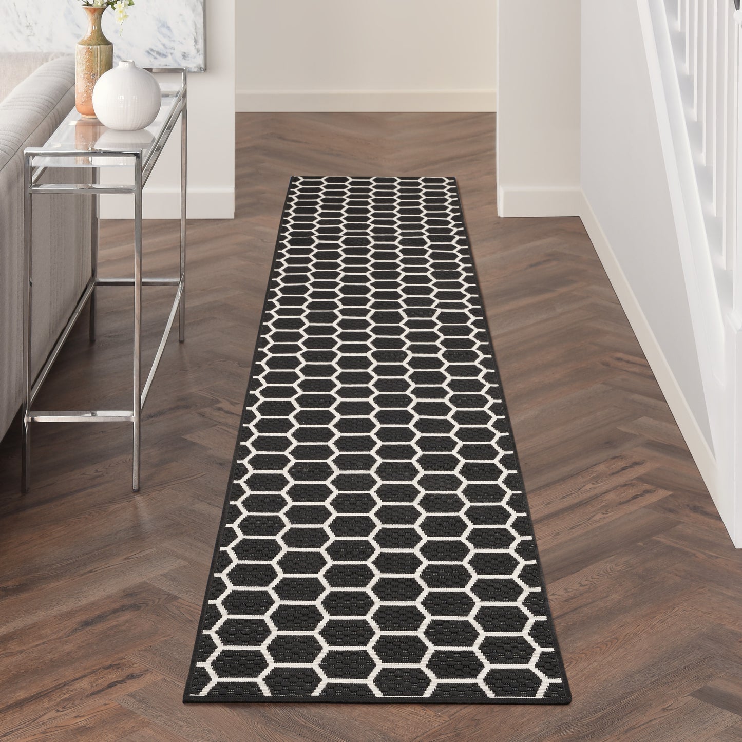 Nourison Twist Reversible 2'2" x 12' Black Modern Rug