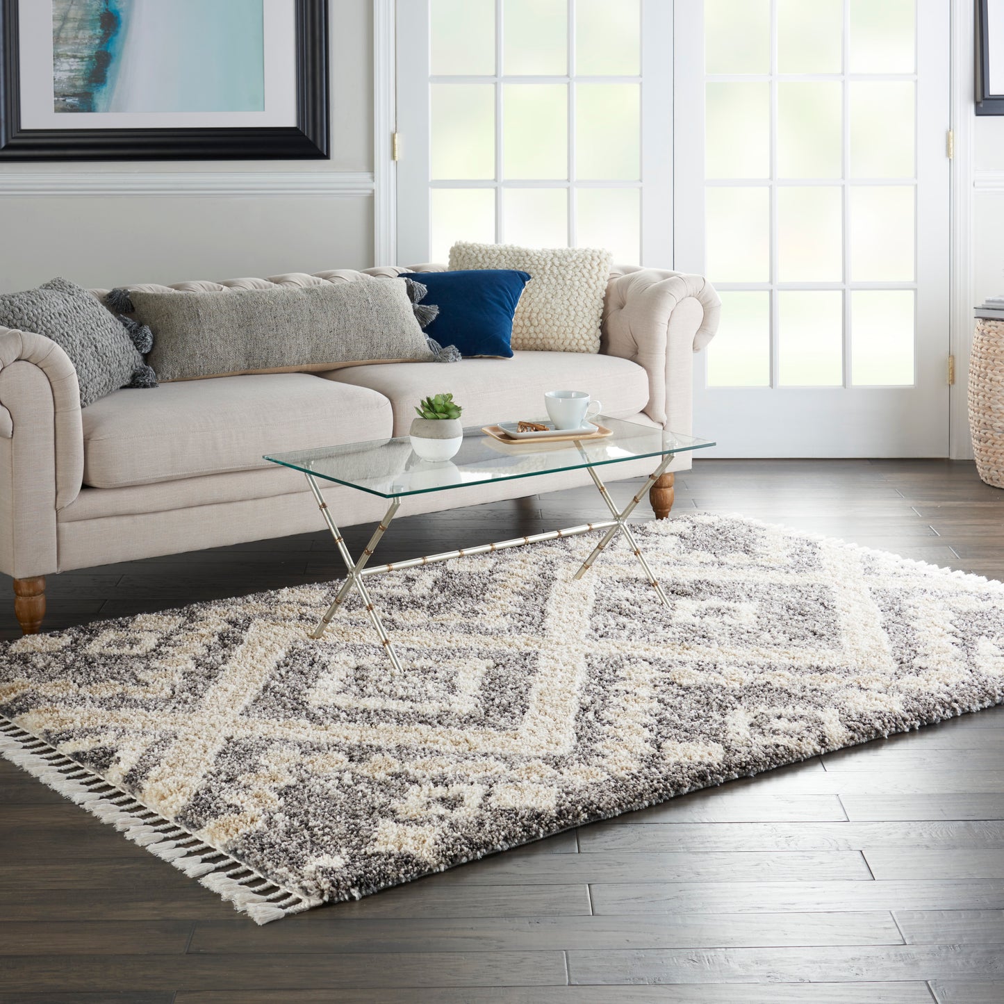 Nourison Oslo Shag 5'3" x 7'9" Grey/Ivory Shag Indoor Rug