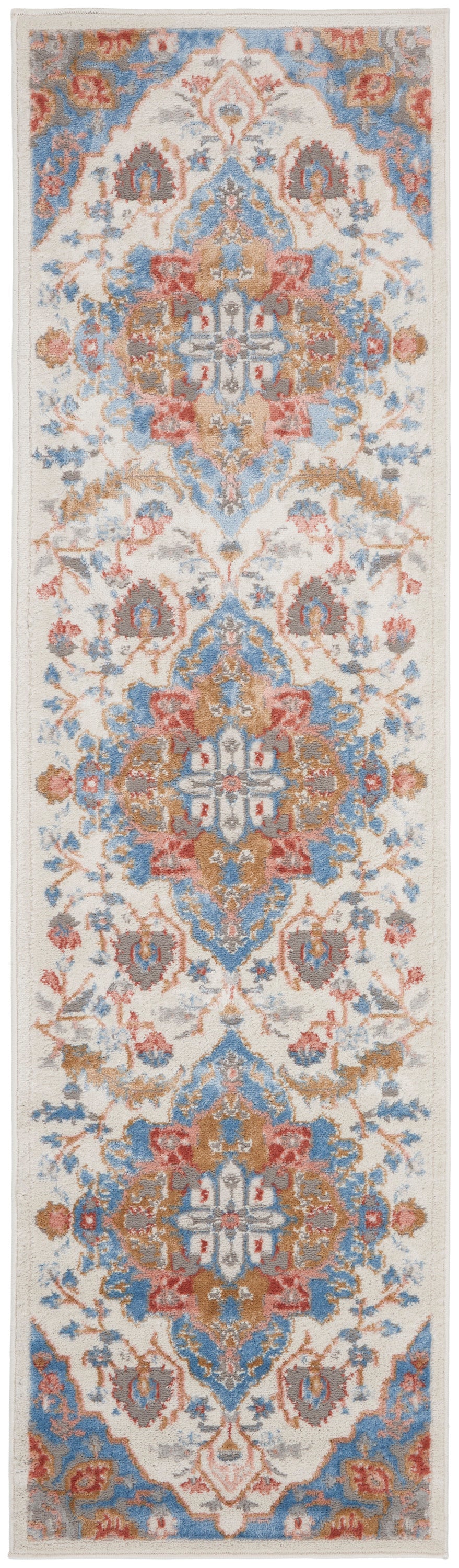 Nourison Elation 2'3" x 7'6" Ivory Blue Transitional Indoor Rug