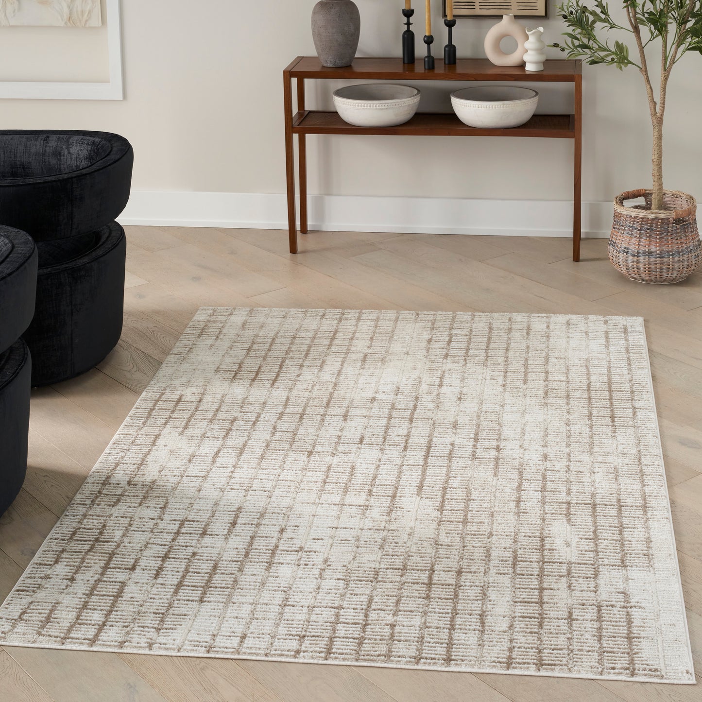 Nourison Dew 5'3" x 7' Ivory Beige Modern Indoor Rug