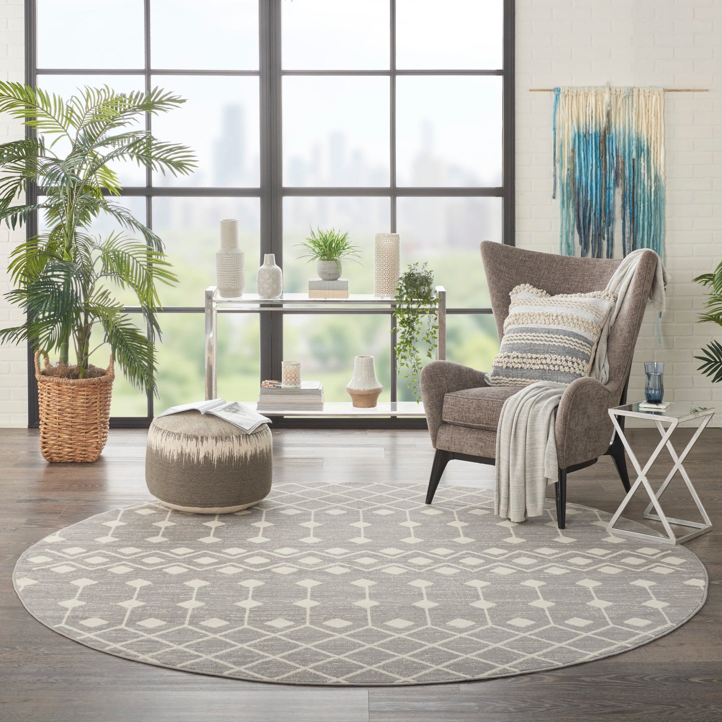 Nourison Grafix 8' x Round Grey Bohemian Indoor Rug