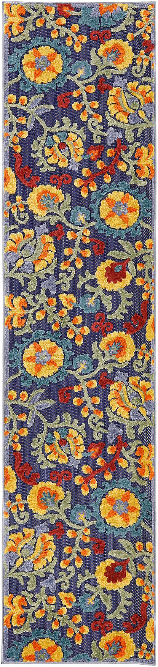 Nourison Aloha 2'3" x 8' Navy Multicolor Outdoor Rug