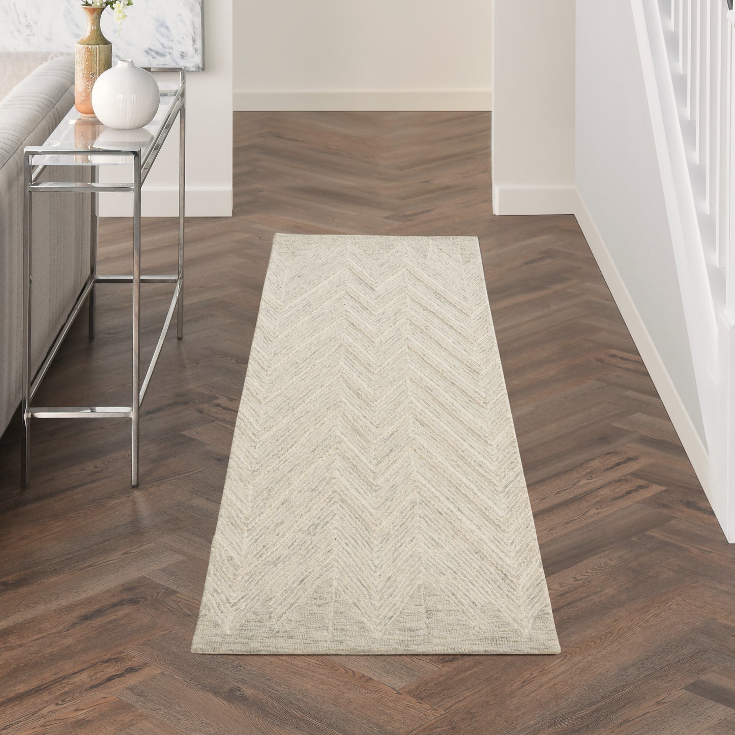 Nourison Interlock 2'3" x 7'6" Ivory/Grey Modern Indoor Rug