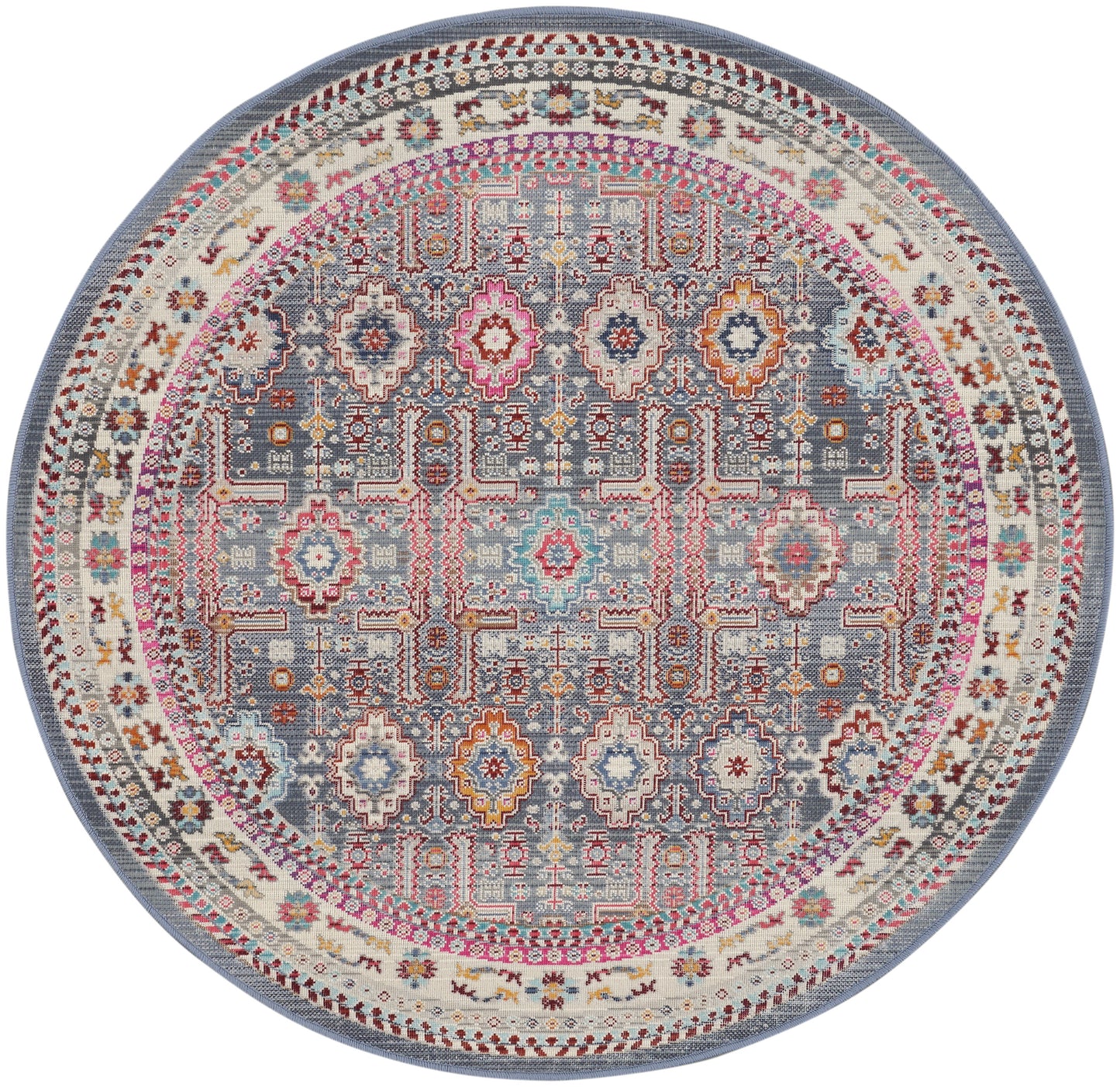 Nourison Vintage Kashan 4' x Round Grey/Multi Bohemian Indoor Rug