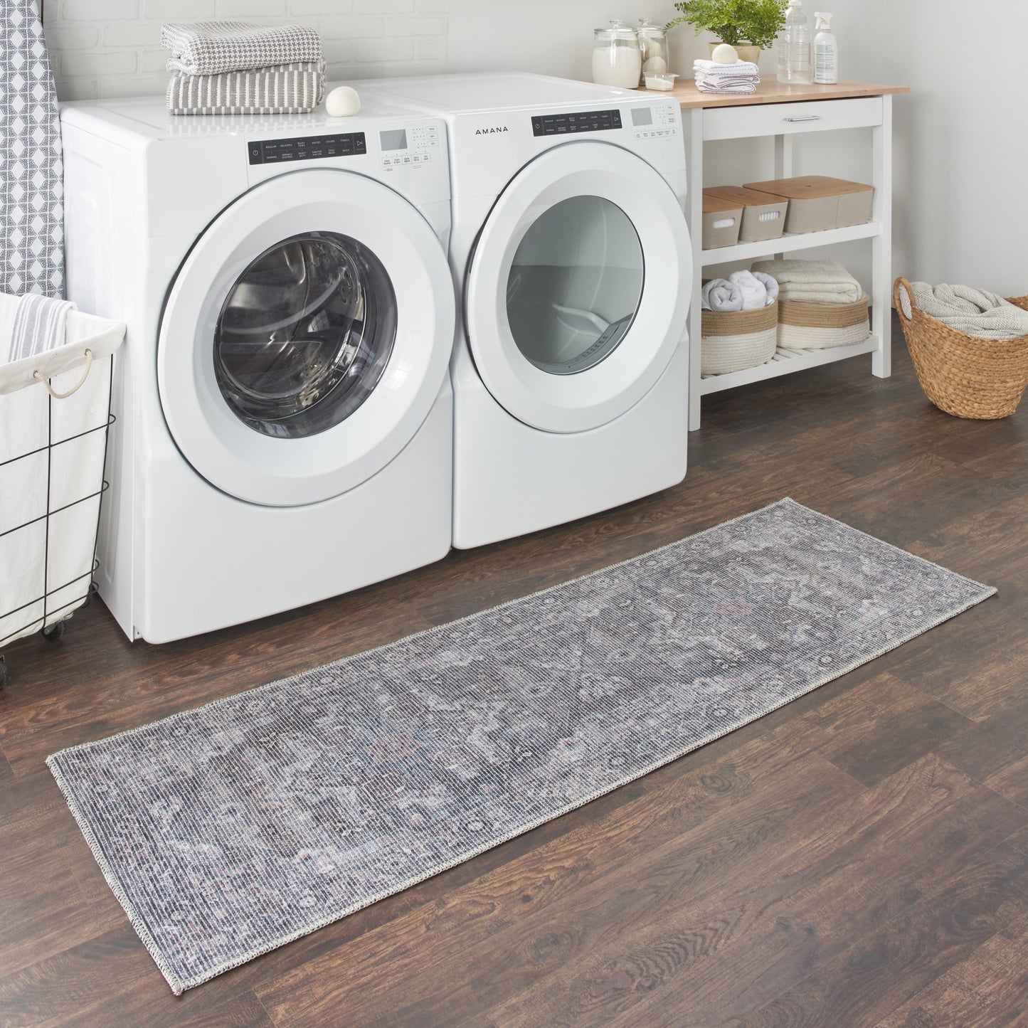 Nicole Curtis Machine Washable Series 1 2' x 6' Grey Vintage Indoor Rug