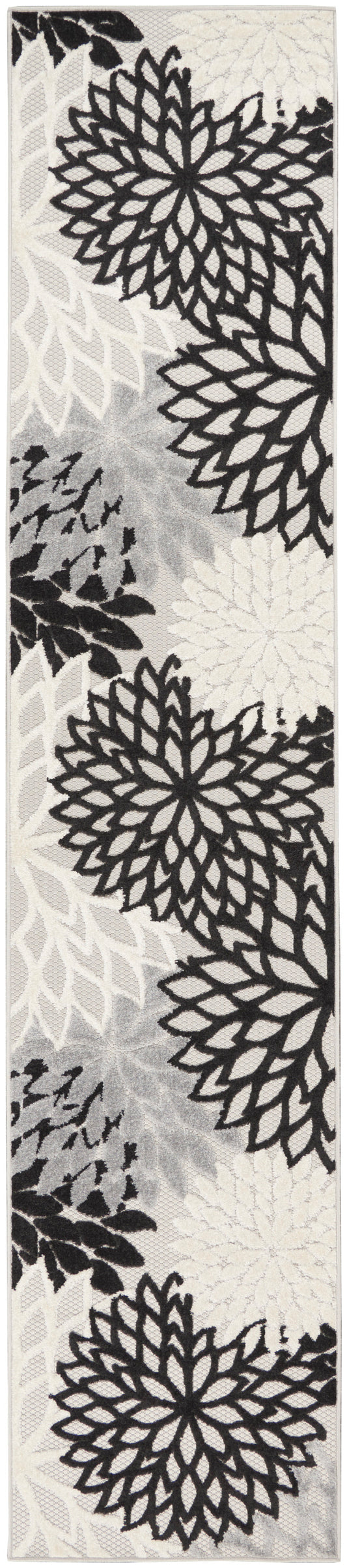 Nourison Aloha 2'3" x 10' Black White Tropical Rug