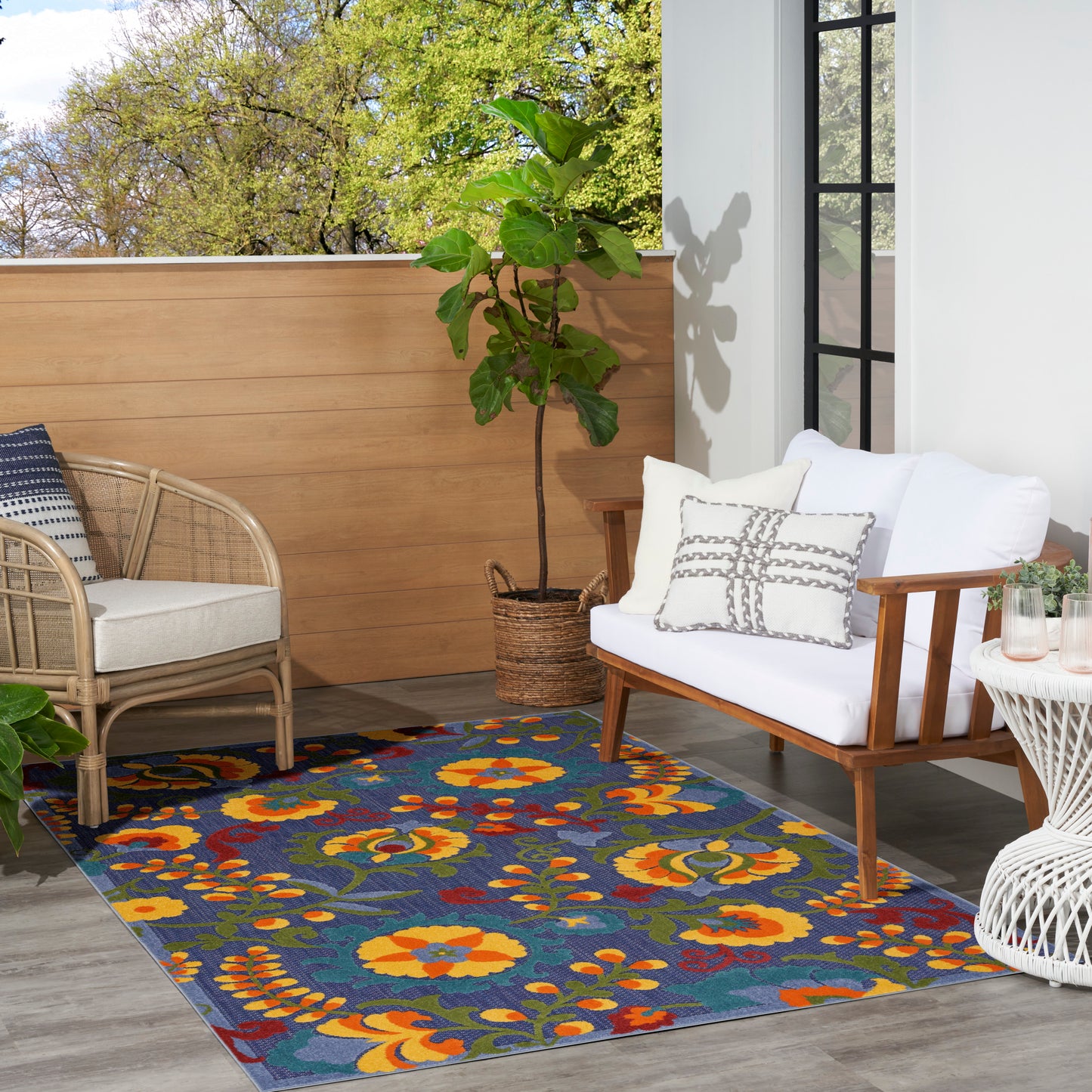 Nourison Aloha 3'6" x 5'6" Navy Multicolor Outdoor Rug