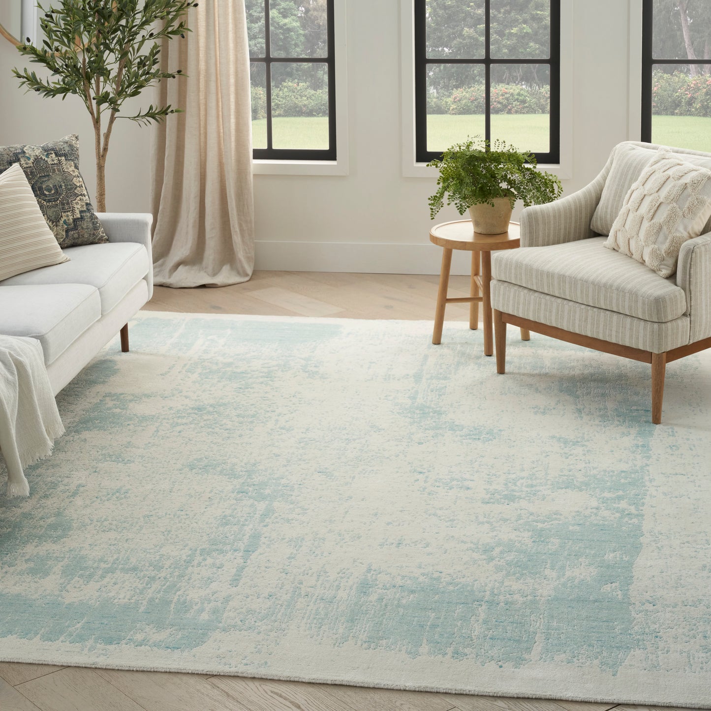 Nourison Harmony 7'9" x 9'9" Ivory Aqua Modern Indoor Rug