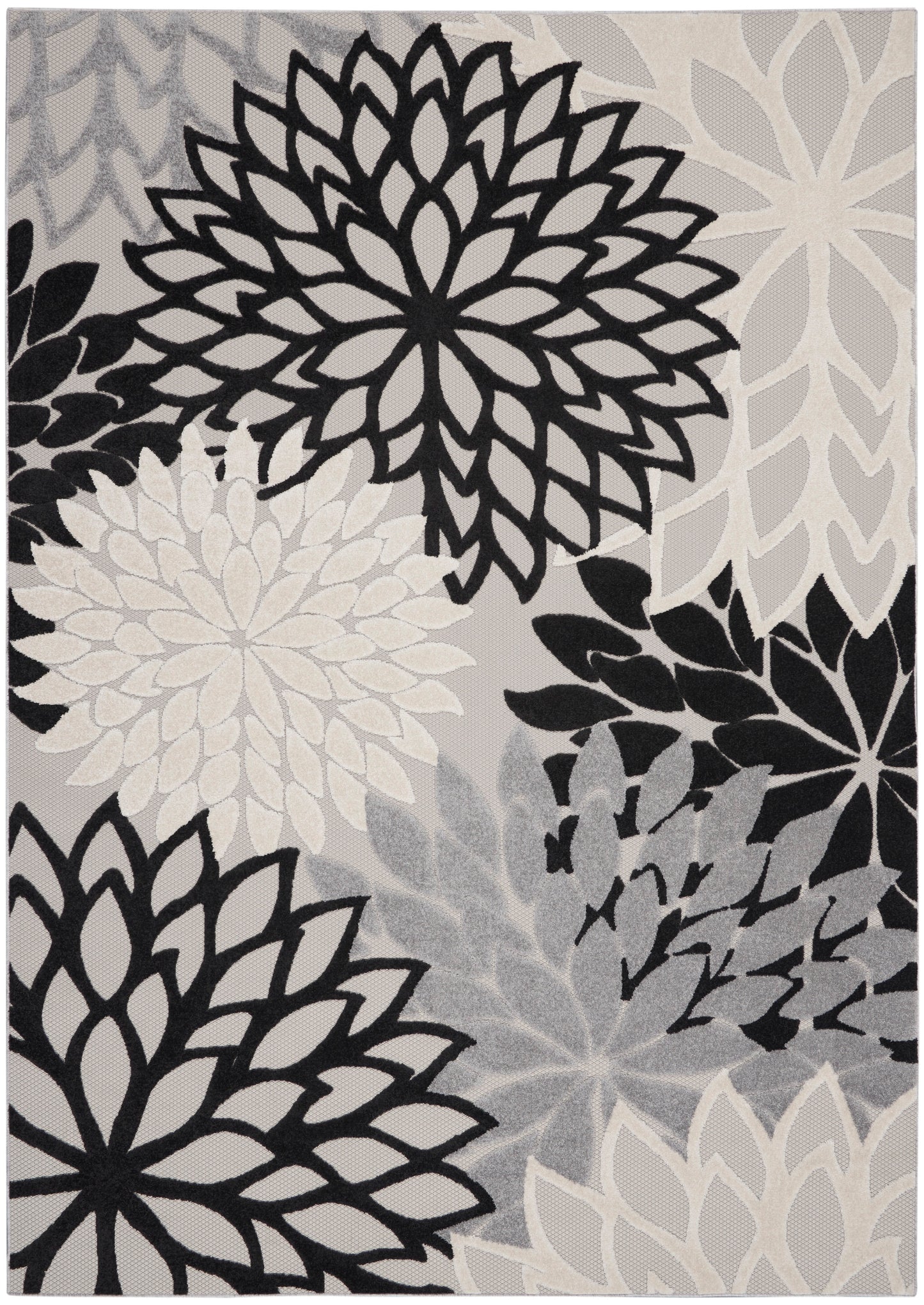 Nourison Aloha 9'6" x 13' Black White Tropical Rug