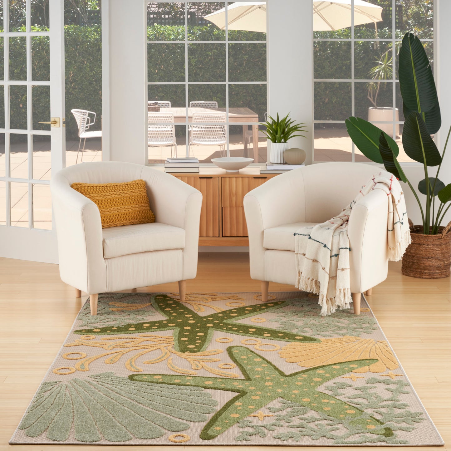 Nourison Aloha 6' x 9' Green Yellow Outdoor Rug