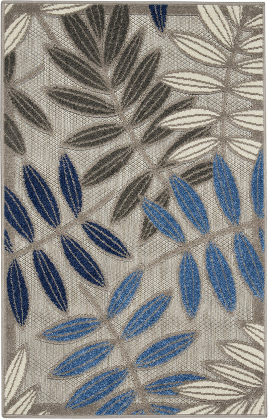 Nourison Aloha 2'8" x 4' Grey/Blue Tropical Rug