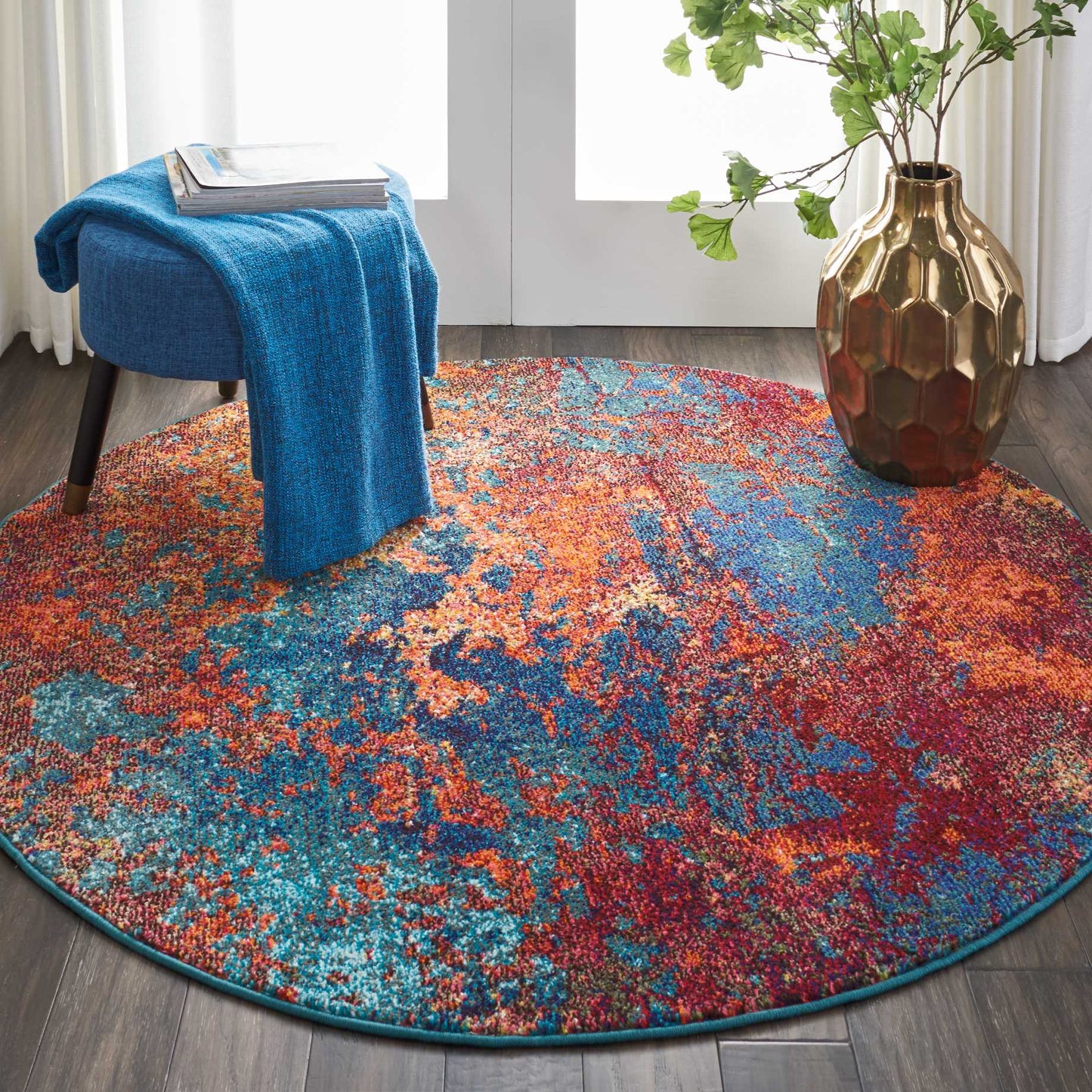 Nourison Celestial 5'3" x Round Atlantic Modern Indoor Rug