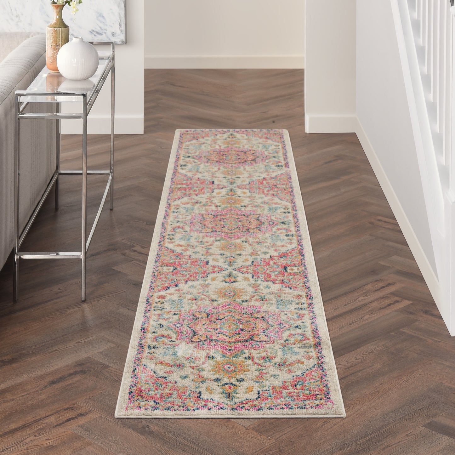 Nourison Passion 2'2" x 12' Ivory Pink Bohemian Indoor Rug