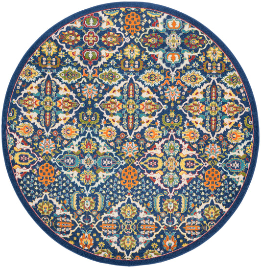 Nourison Allur 7’10” x Round Navy Multicolor Bohemian Indoor Rug