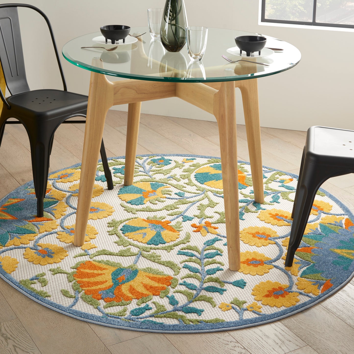 Nourison Aloha 4' x Round Multicolor Transitional Rug