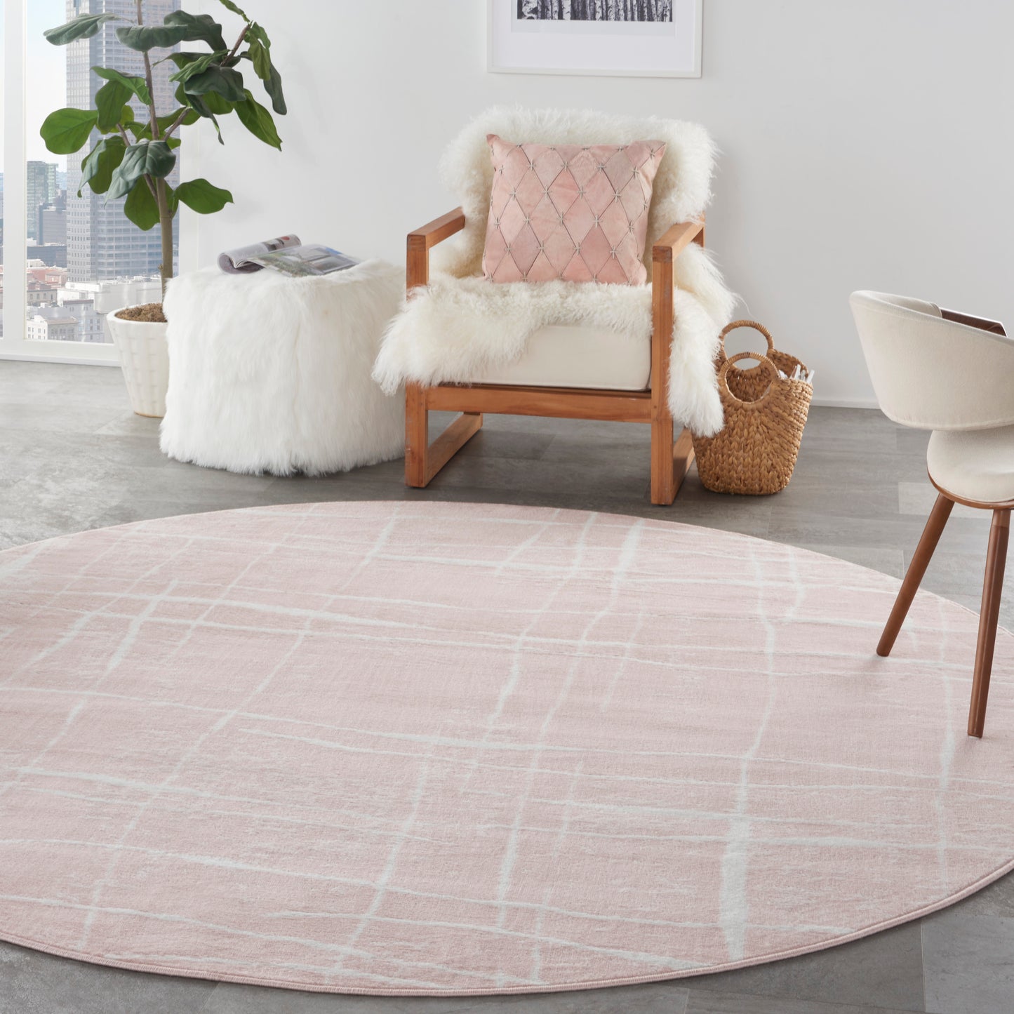 Nourison Whimsicle 8' x Round Pink Ivory Modern Indoor Rug