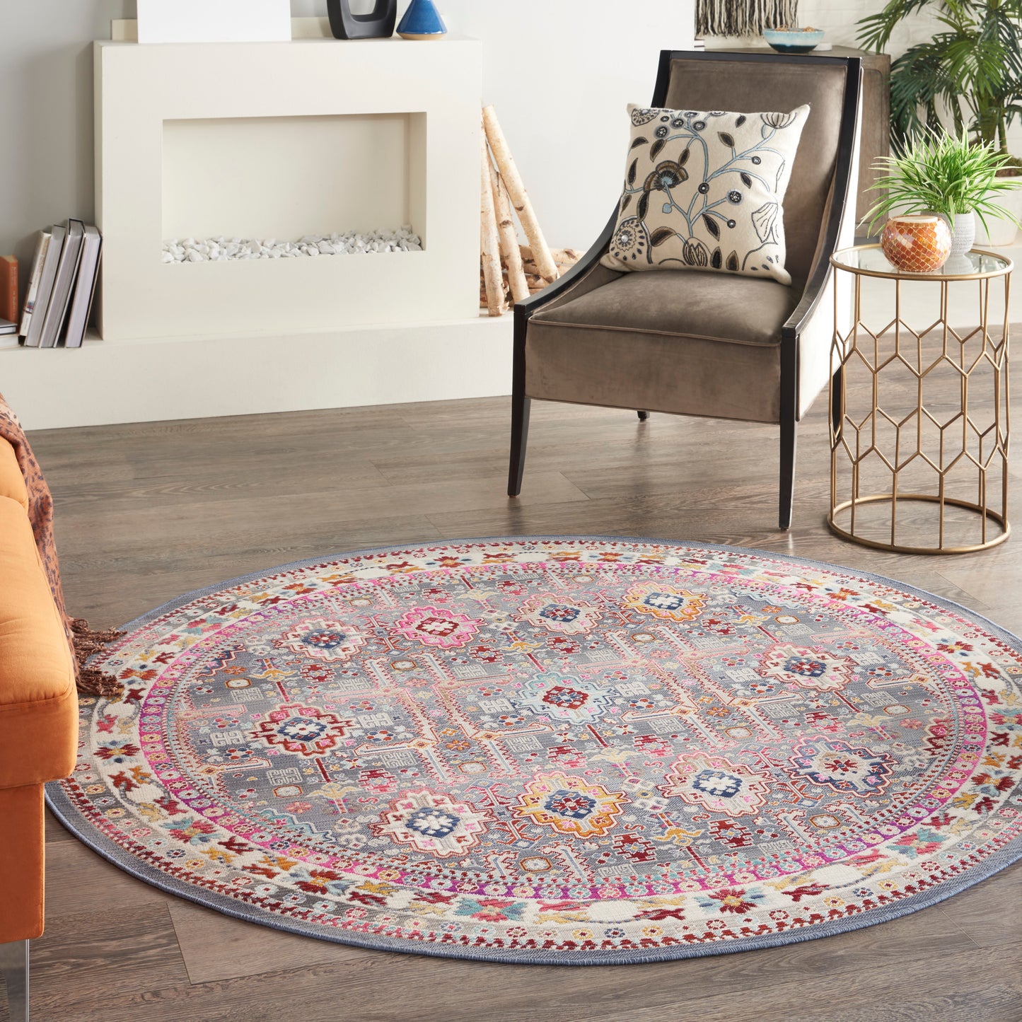 Nourison Vintage Kashan 6' x Round Grey/Multi Bohemian Indoor Rug