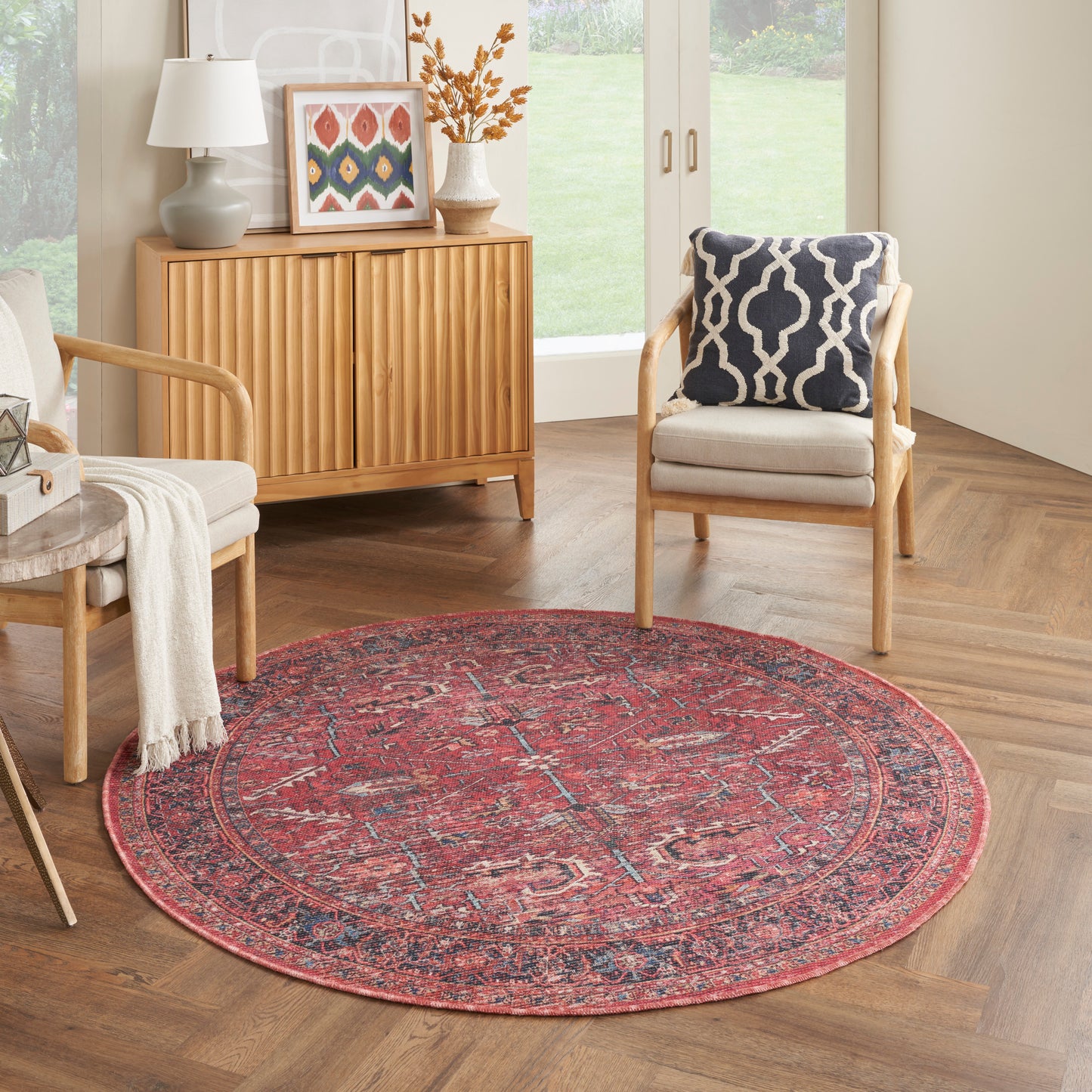 Nicole Curtis Machine Washable Series 1 5'3" x Round Brick Vintage Indoor Rug