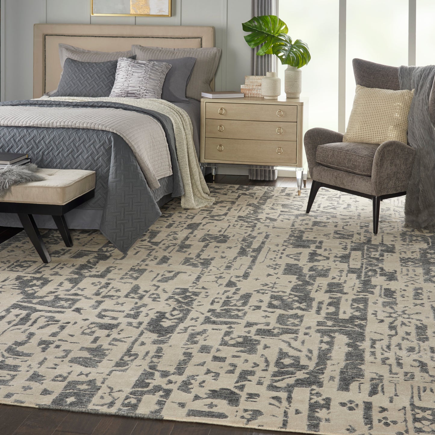 Nourison Silk Shadows 9'9" x 13'9" Ivory Grey Modern Indoor Rug