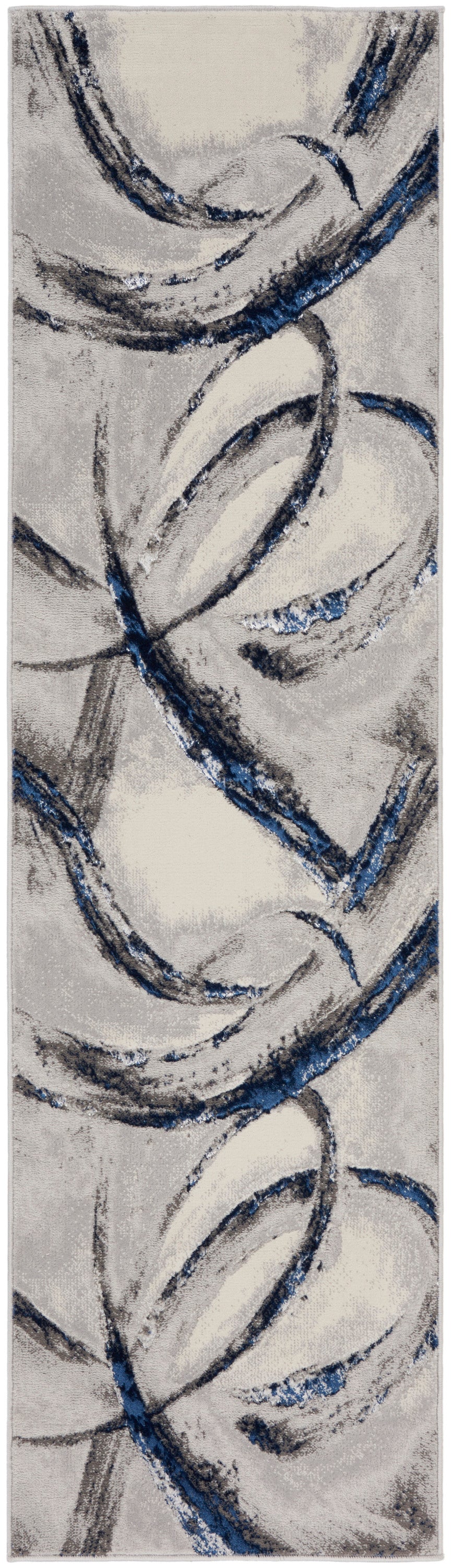 Inspire Me! Home Décor Brushstrokes 2'2" x 7'6" Grey/Navy Modern Indoor Rug