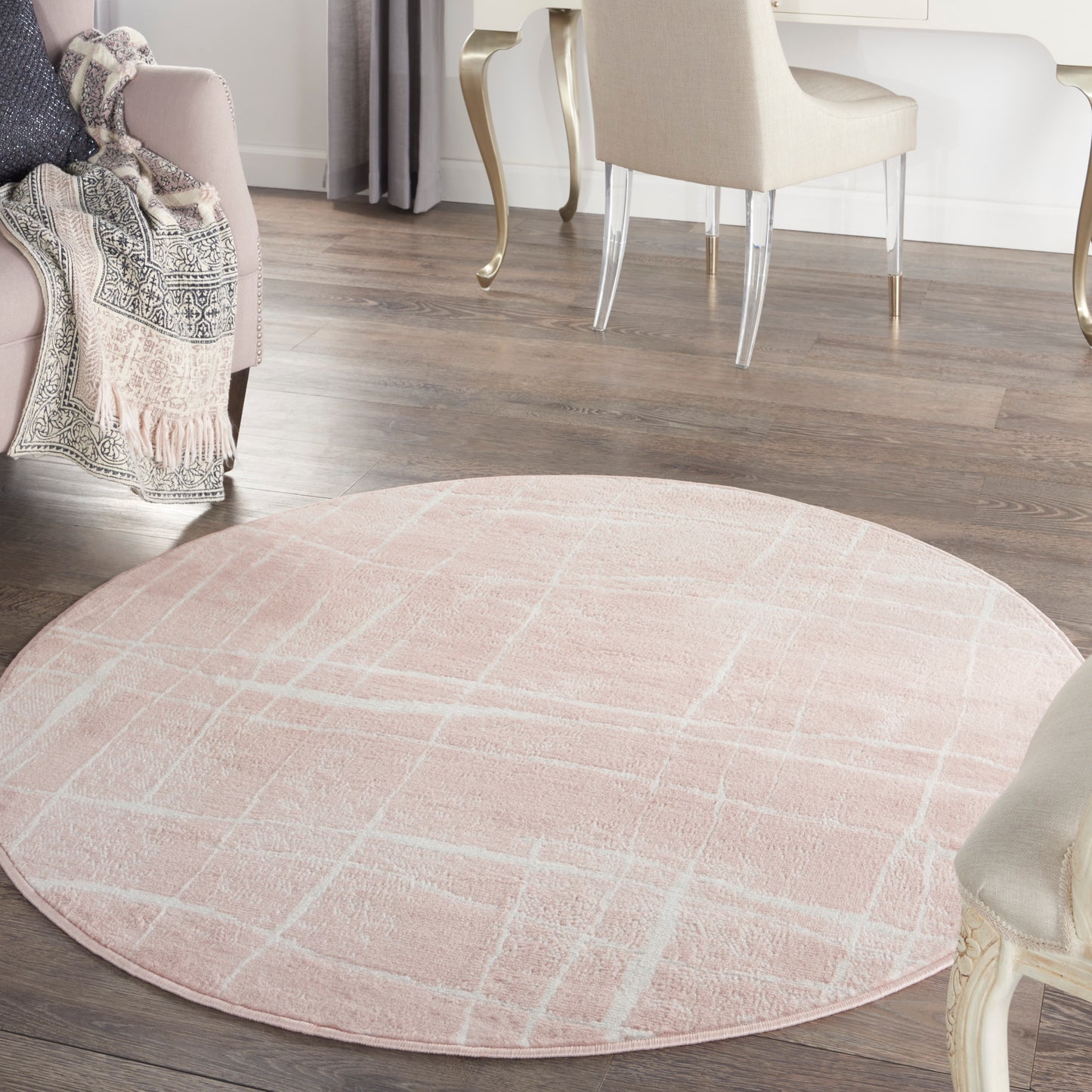 Nourison Whimsicle 5' x Round Pink Ivory Modern Indoor Rug