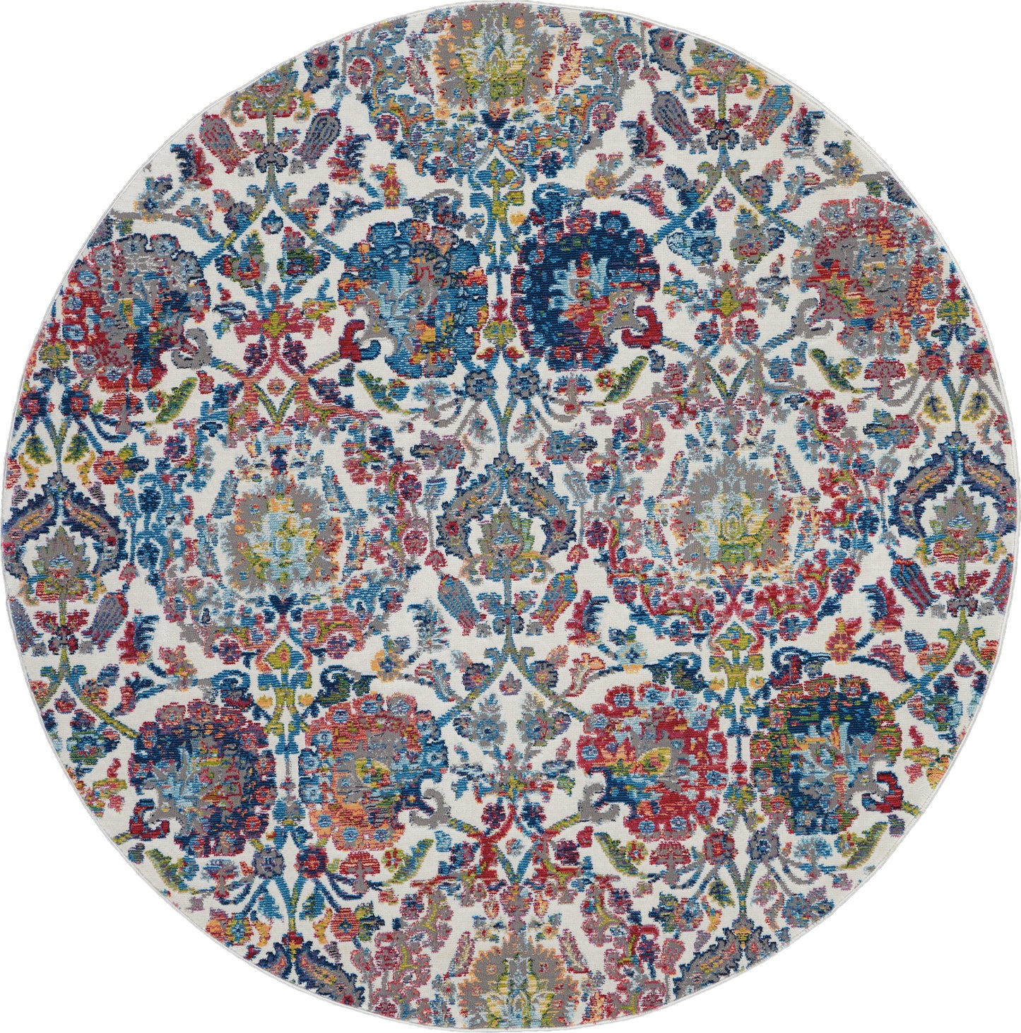 Nourison Ankara Global 6' x Round Ivory Blue Vintage Indoor Rug