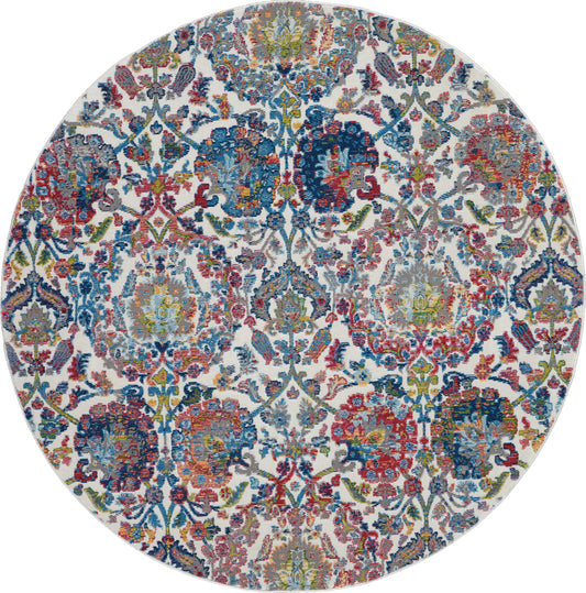 Nourison Ankara Global 6' x Round Ivory Blue Vintage Indoor Rug