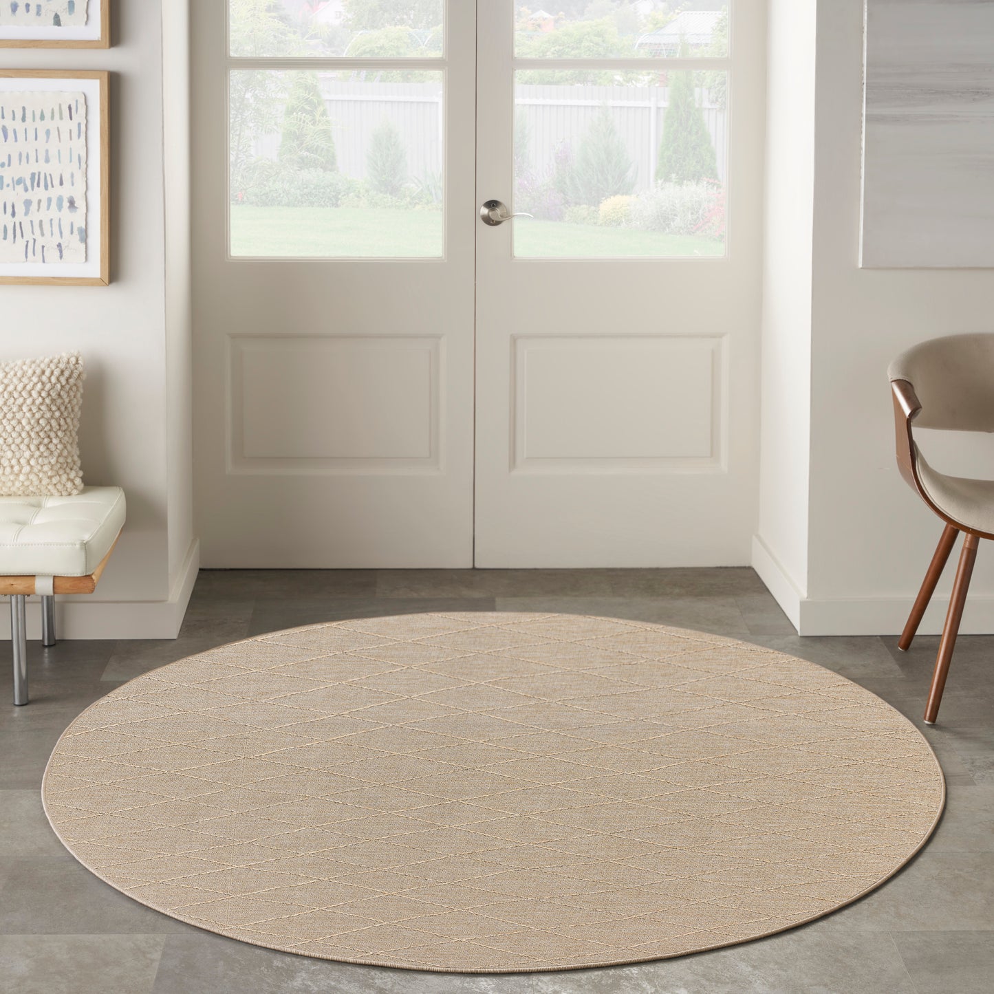 Nourison Washable Solutions 8' x Round Natural Modern Rug