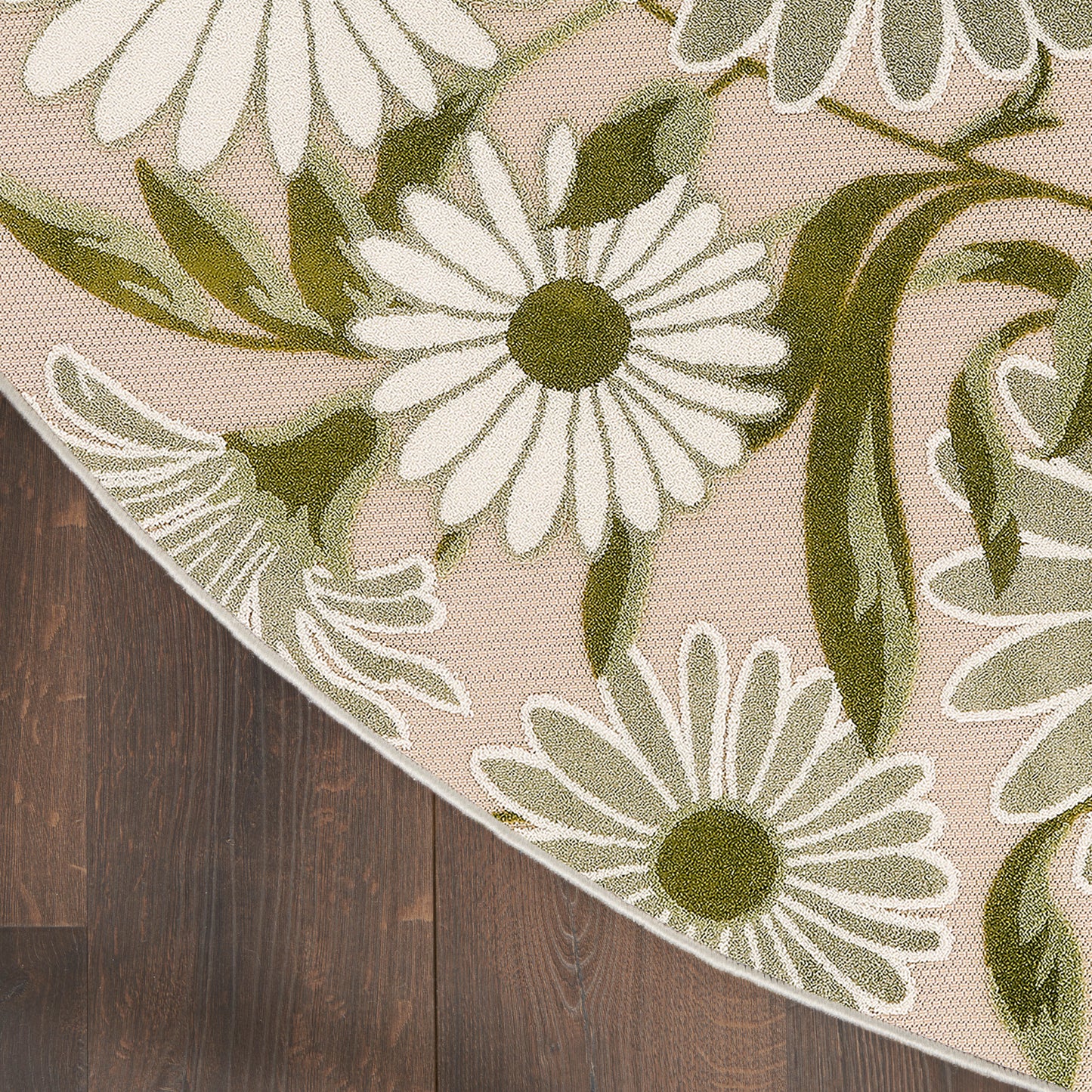 Nourison Aloha 5'3" x Round Ivory Green Outdoor Rug