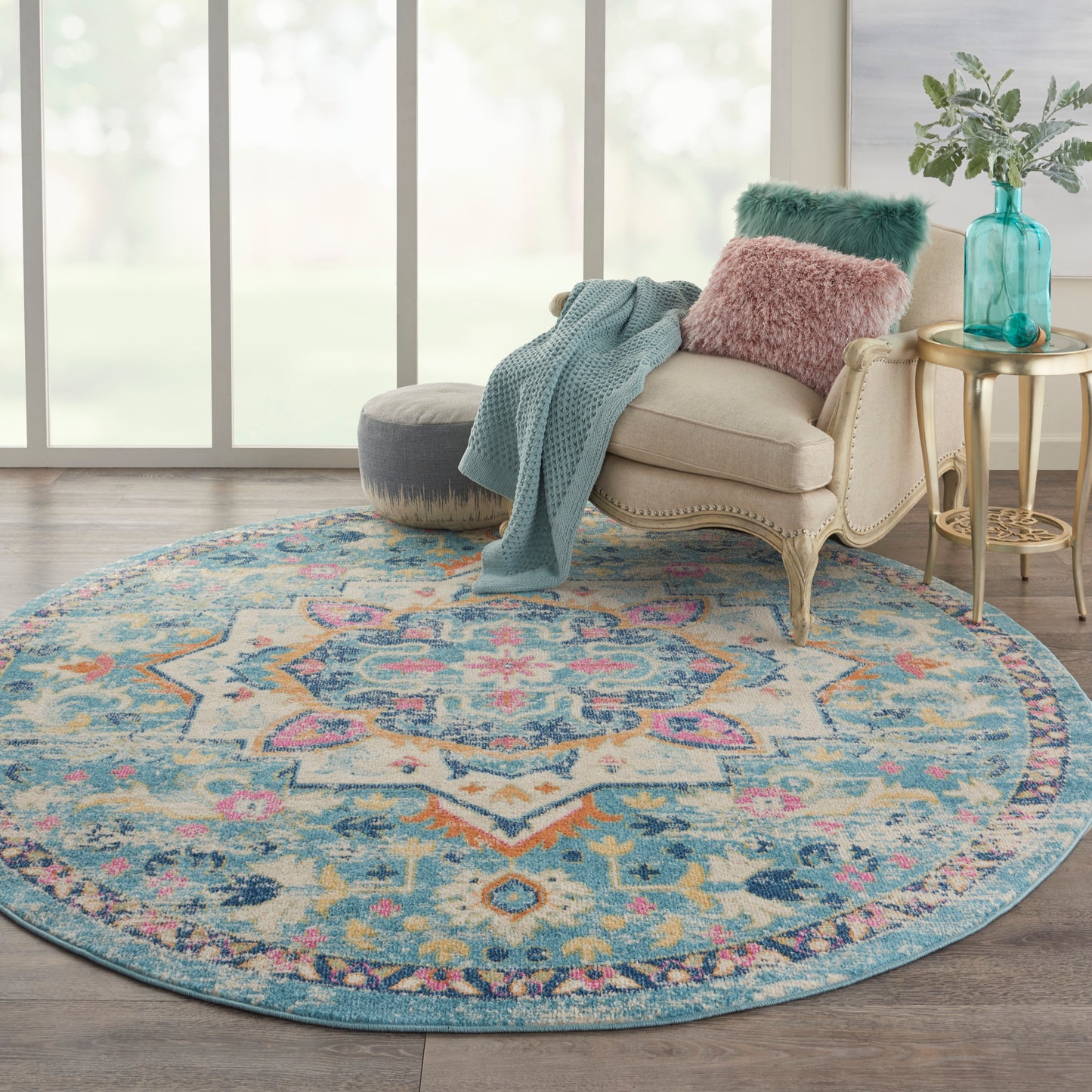 Nourison Passion 8' x Round Ivory/Light Blue Bohemian Indoor Rug