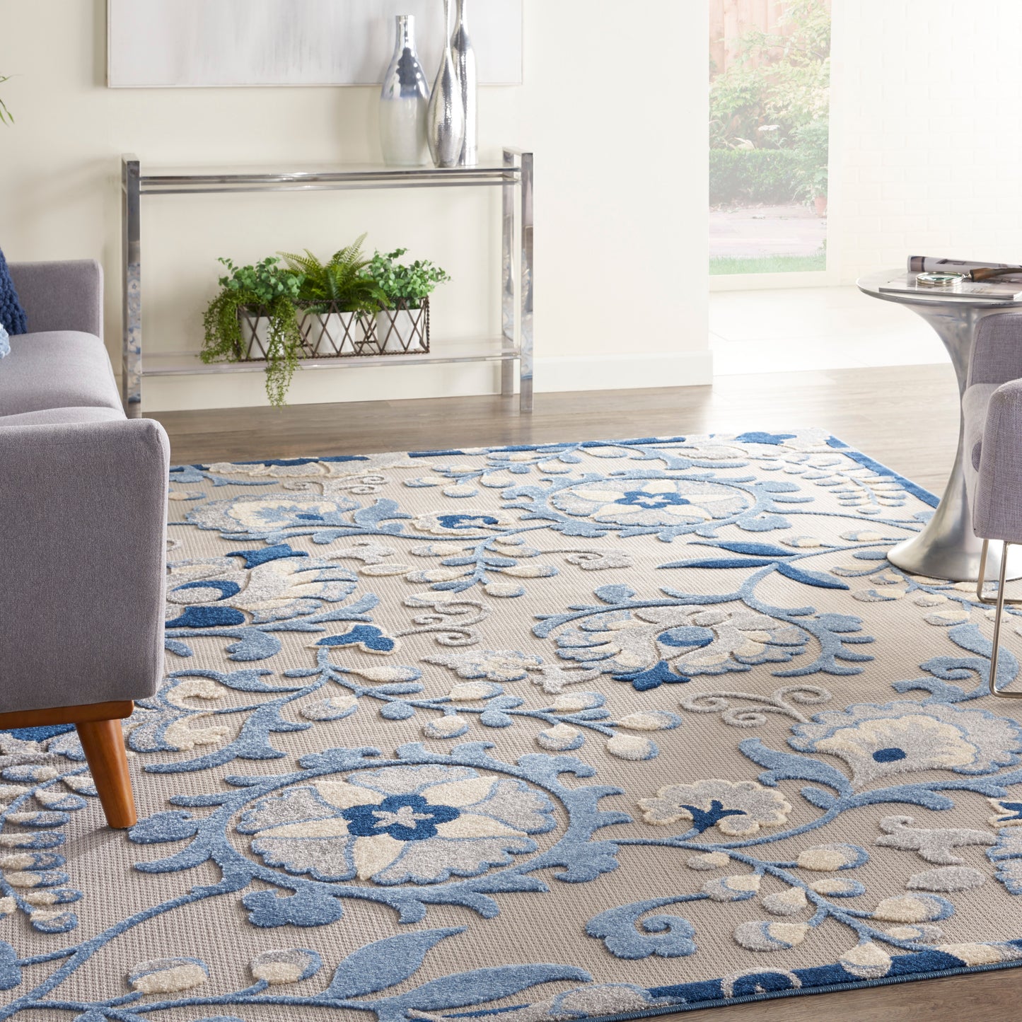 Nourison Aloha 9'6" x 13' Blue Grey Farmhouse Rug