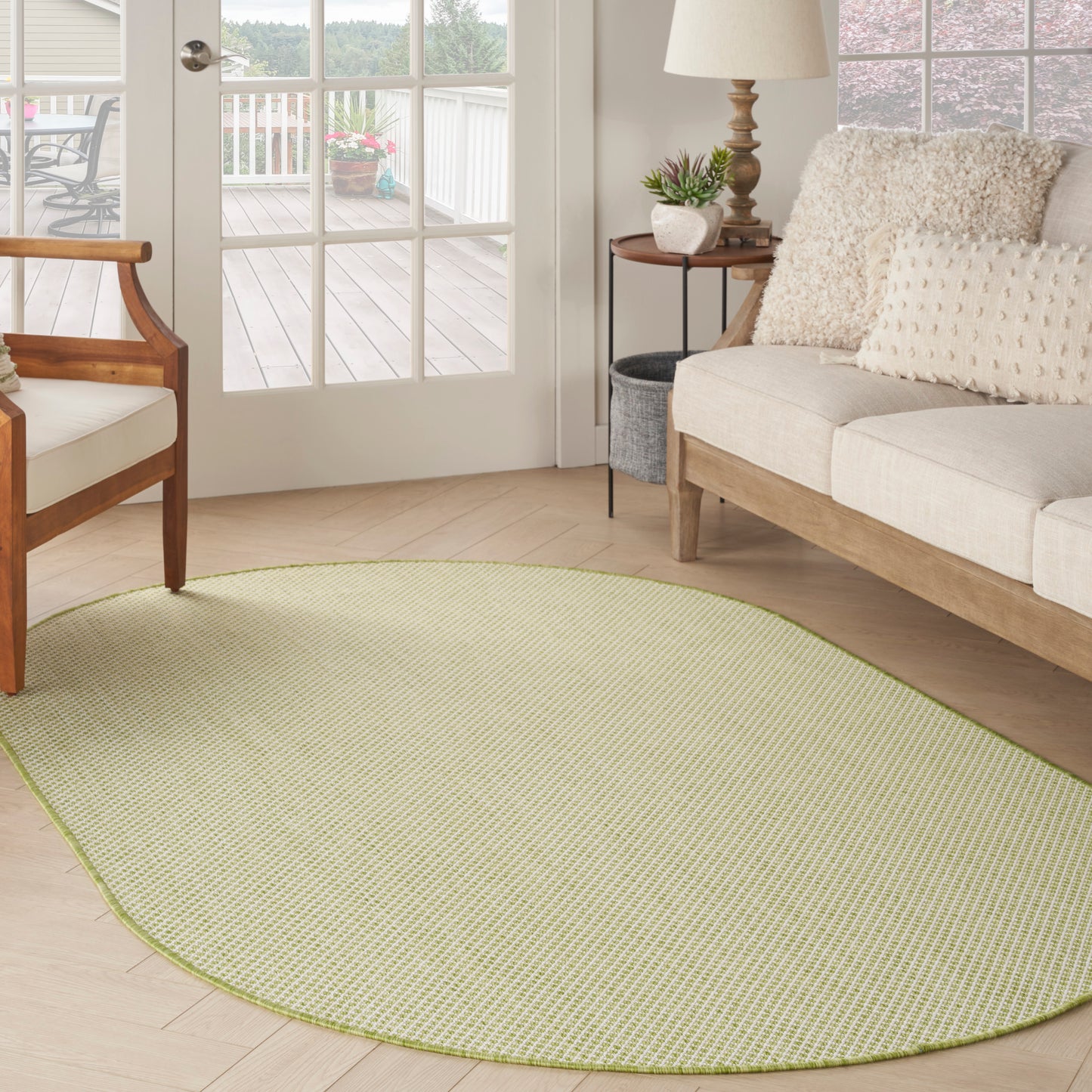 Nourison Courtyard 5' x 8' Oval Ivory Green Modern Rug