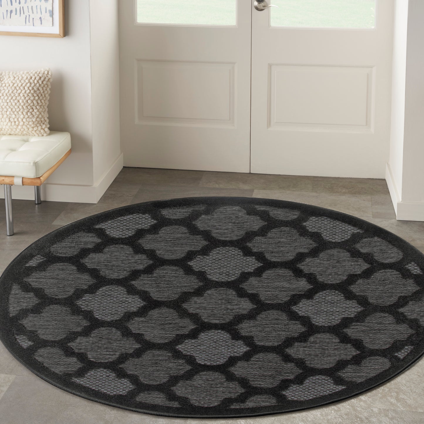 Nourison Easy Care 4' x Round Charcoal Black Modern Rug