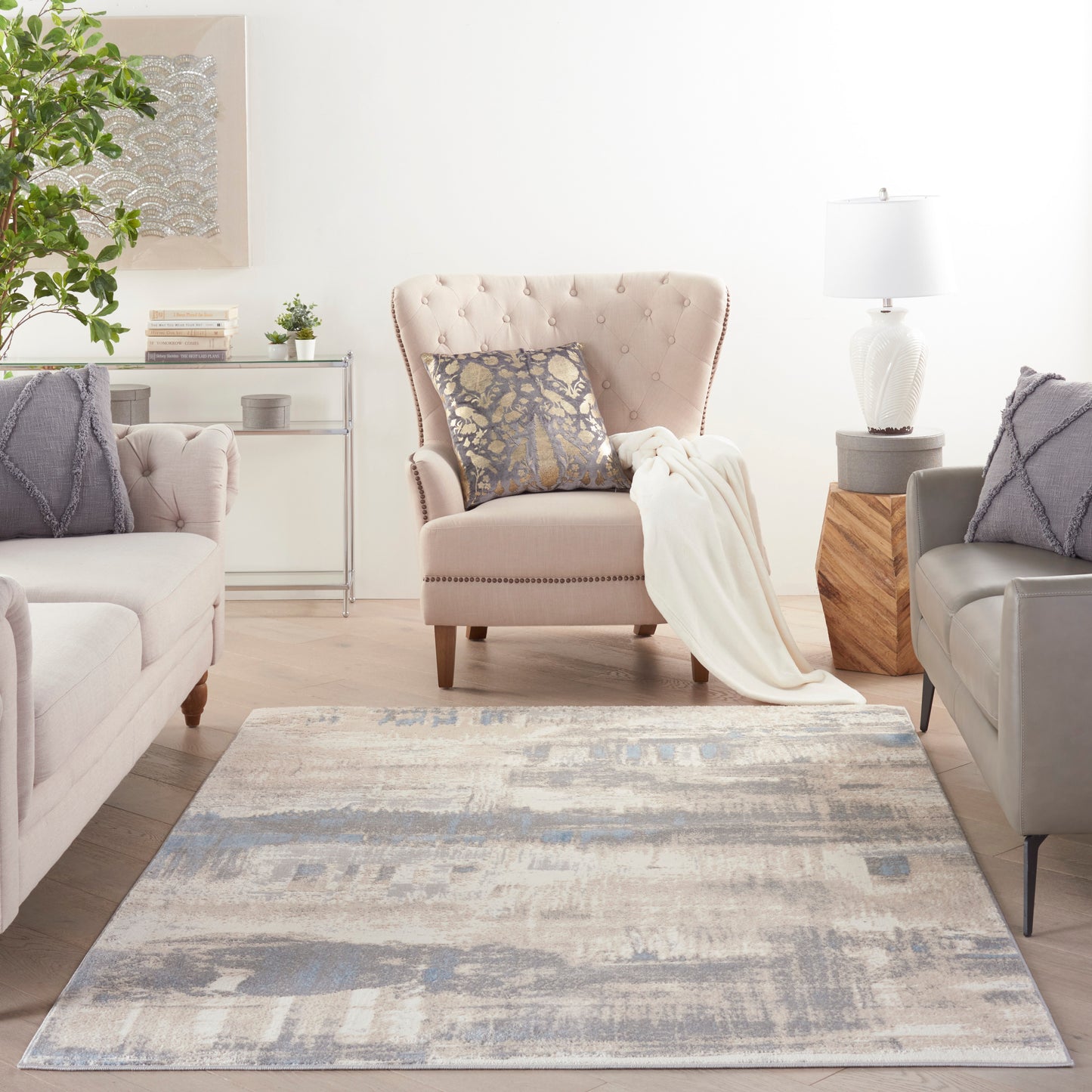 Nourison Solace 5'3" x 7'3" Ivory/Grey/Blue Modern Indoor Rug