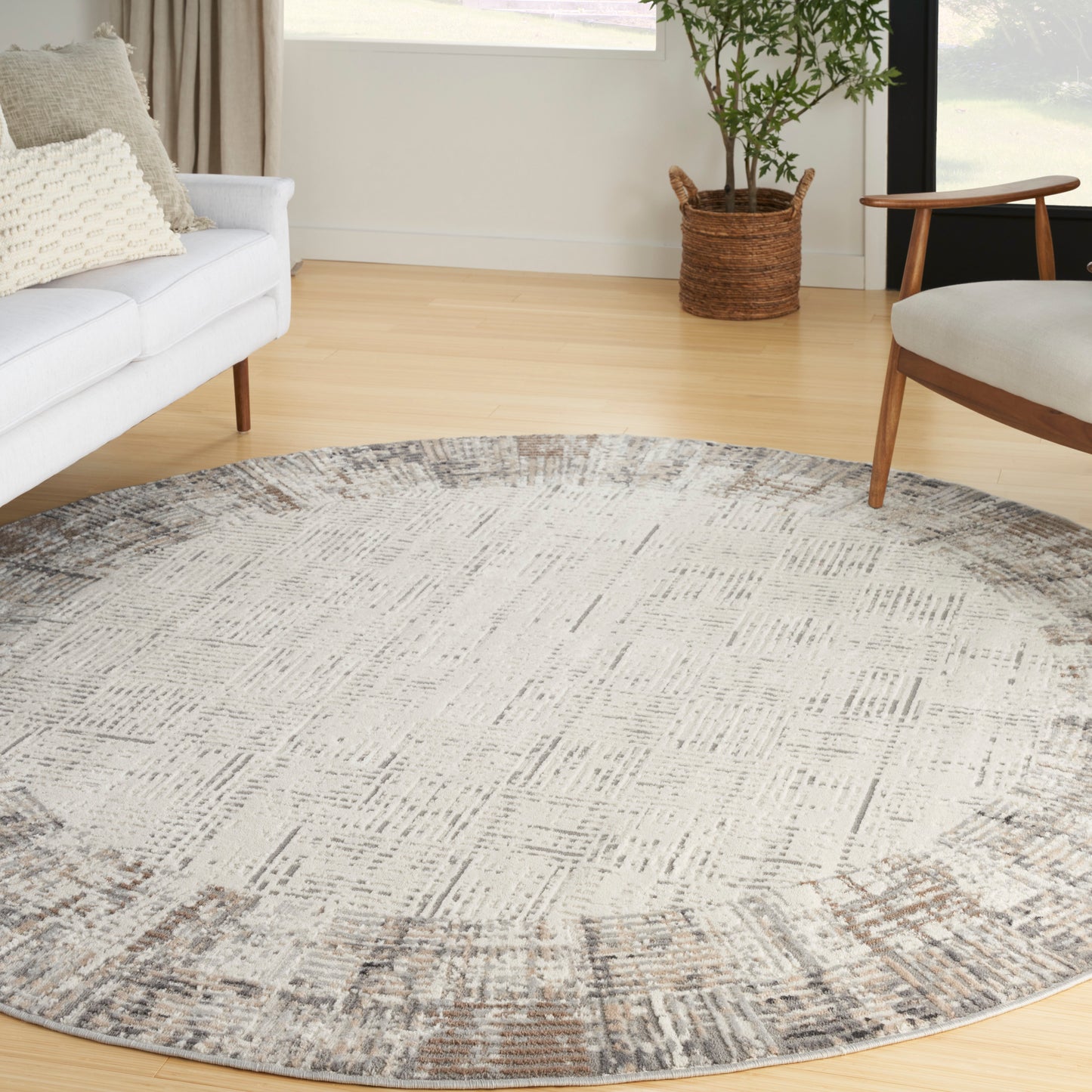 Nourison Elation 7’10” x Round Ivory Grey Modern Indoor Rug