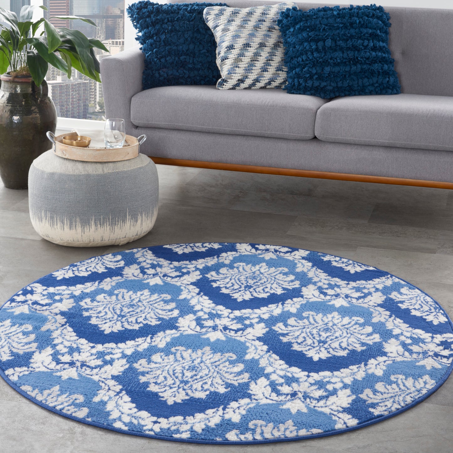 Nourison Whimsicle 5' x Round Blue Farmhouse Indoor Rug