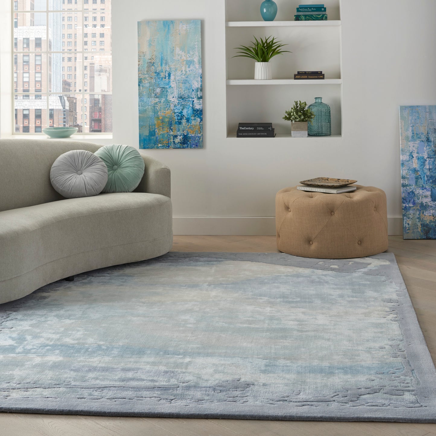 Nourison Prismatic 7'9" x 9'9" Seafoam/Silver Modern Indoor Rug