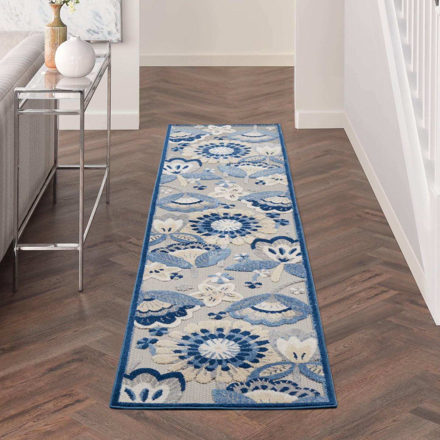 Nourison Aloha 2'3" x 12' Blue Grey Farmhouse Rug