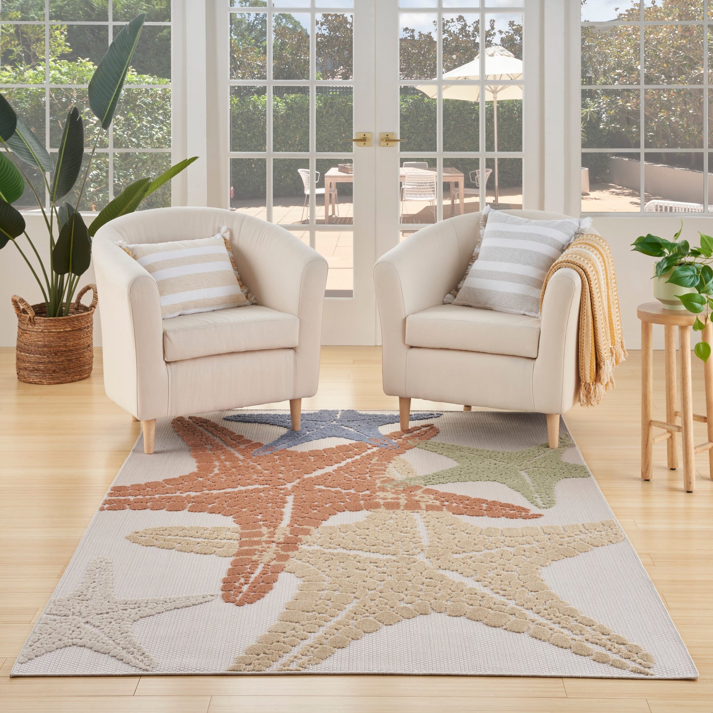 Nourison Aloha 5'3" x 7'5" Ivory Multicolor Outdoor Rug