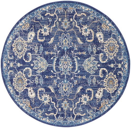 Nourison Grafix 5'3" x Round Navy Vintage Indoor Rug