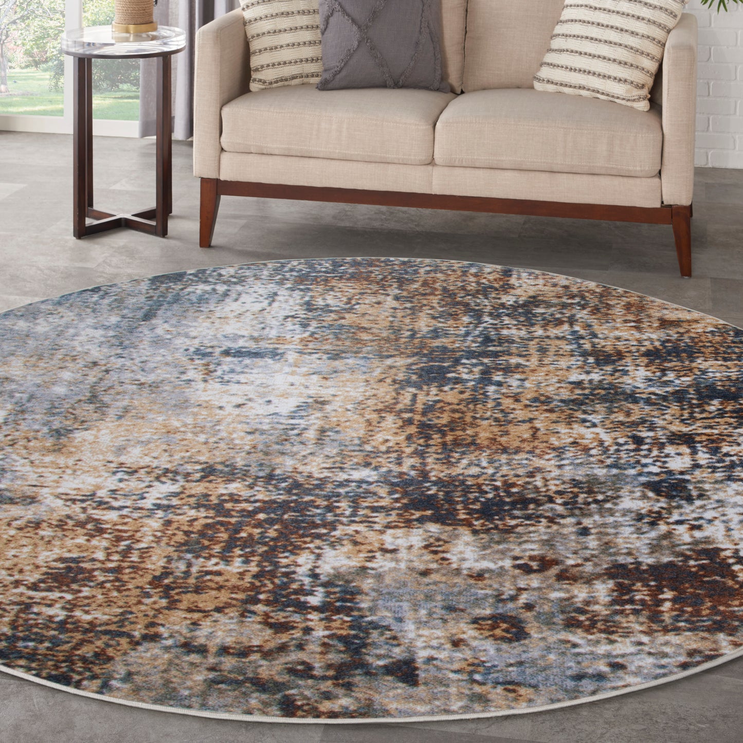 Nourison Astra Machine Washable 7'10" x Round Multicolor Modern Indoor Rug