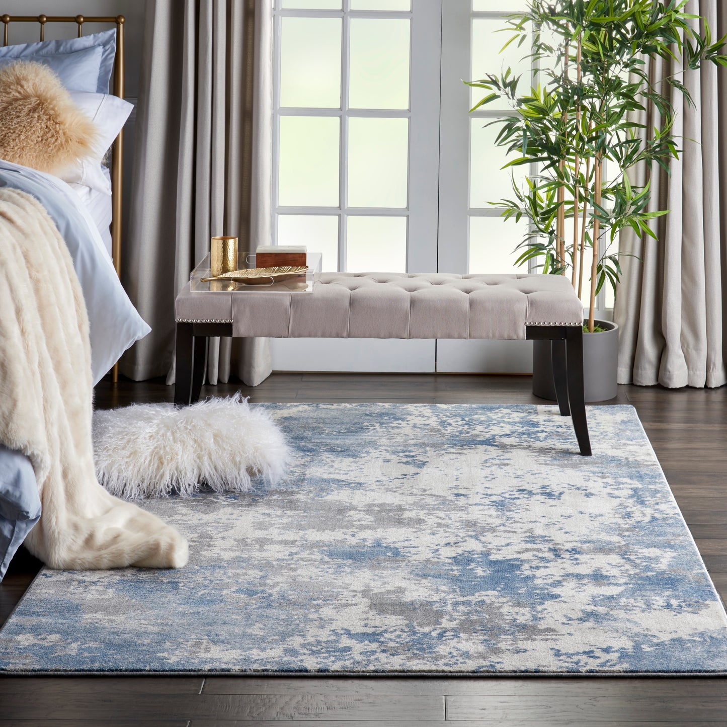 Nourison Rustic Textures 5'3" x 7'3" Grey/Blue Modern Indoor Rug