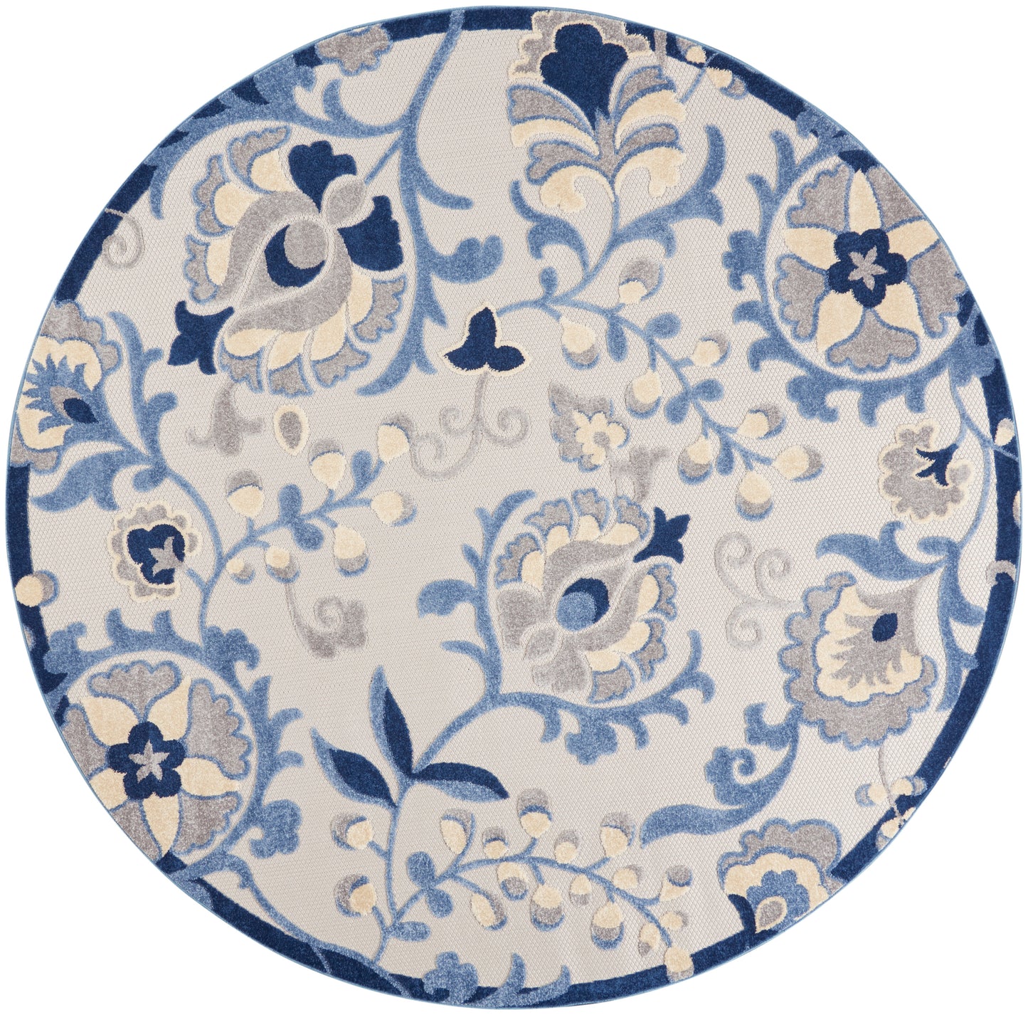 Nourison Aloha 7'10" x Round Blue Grey Farmhouse Rug