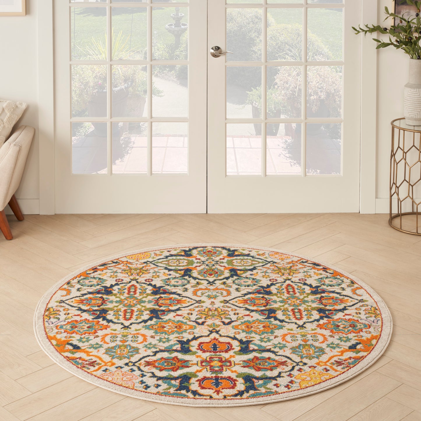 Nourison Allur 4' x Round Ivory Multicolor Bohemian Indoor Rug